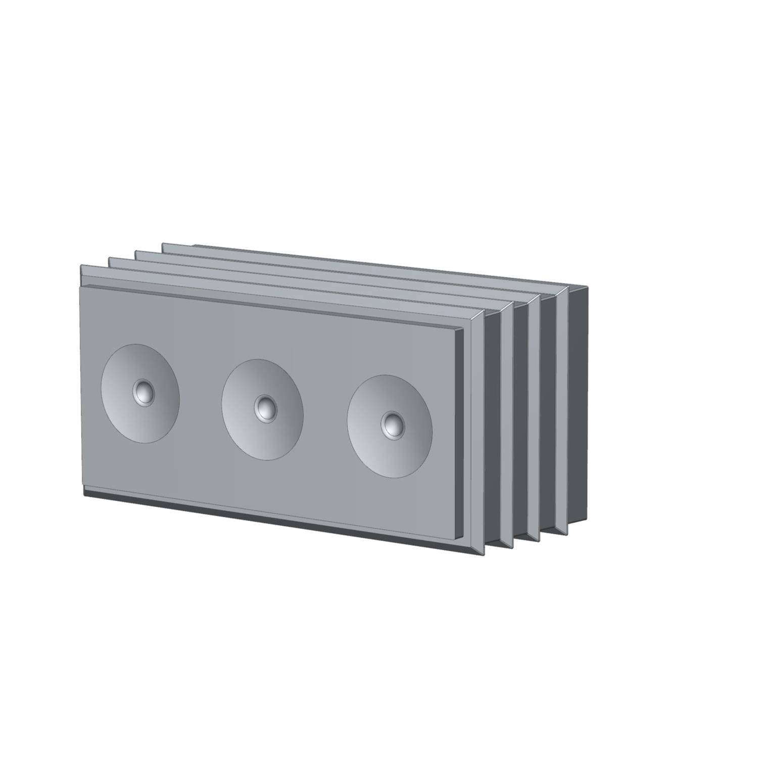 Stapel von grauen rechteckigen Gasherden mit je drei kreisförmigen Brennern auf jeder Platte.