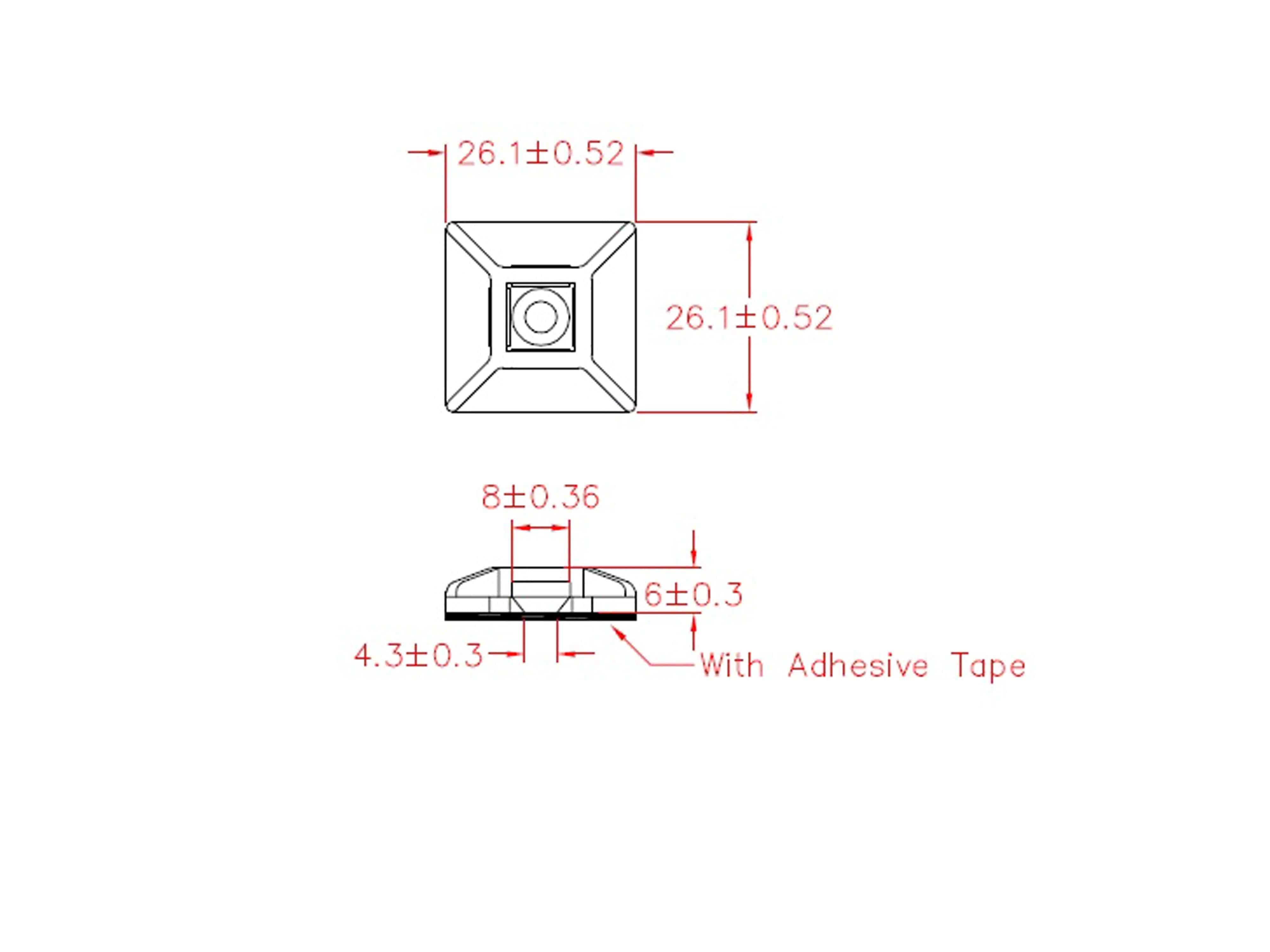 KSS Befestigungssockel selbstklebend Polyamid 6.6, Natur, L=26,1, B=26,1, 1 Stück