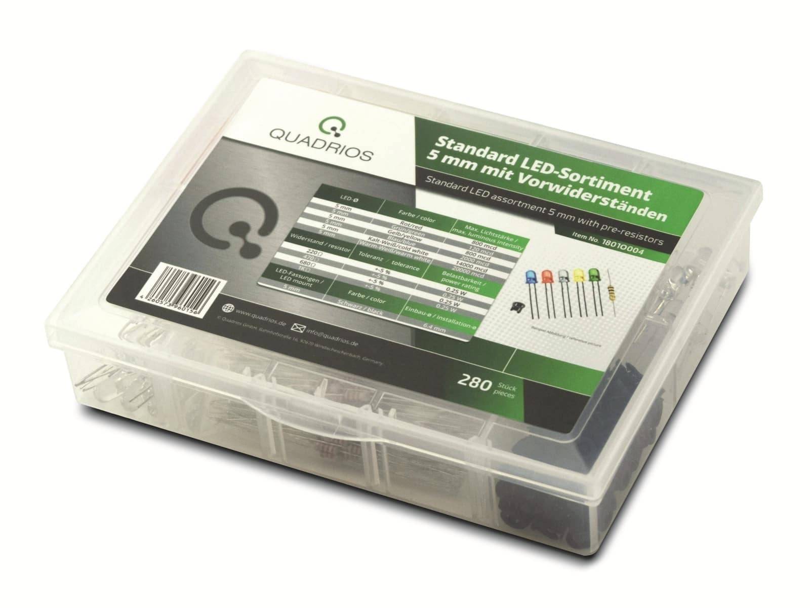 QUADRIOS 1801O004, LED Sortiment 5 mm Vorwiderstände Fassungen Bunt 280 tlg