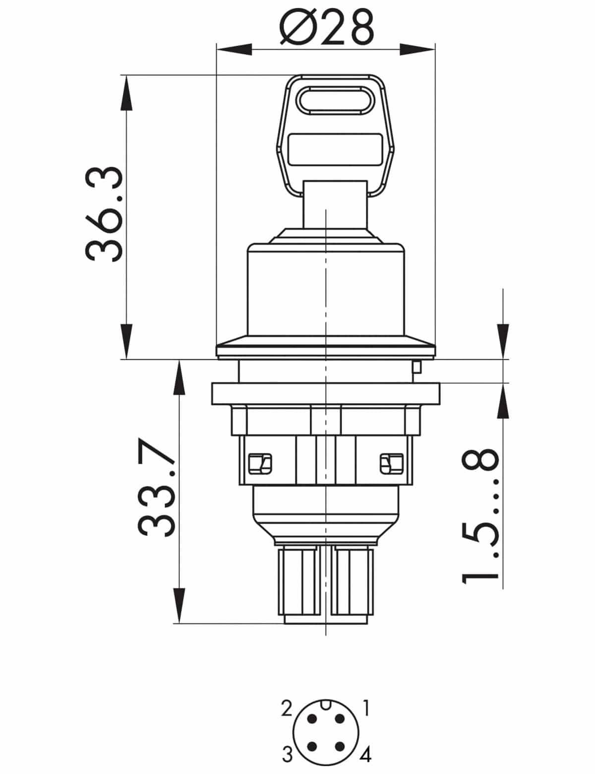 SCHLEGEL Schlüsseltaster rastend mit M12-Anschluss 4-polig; SVASSA14I_C007