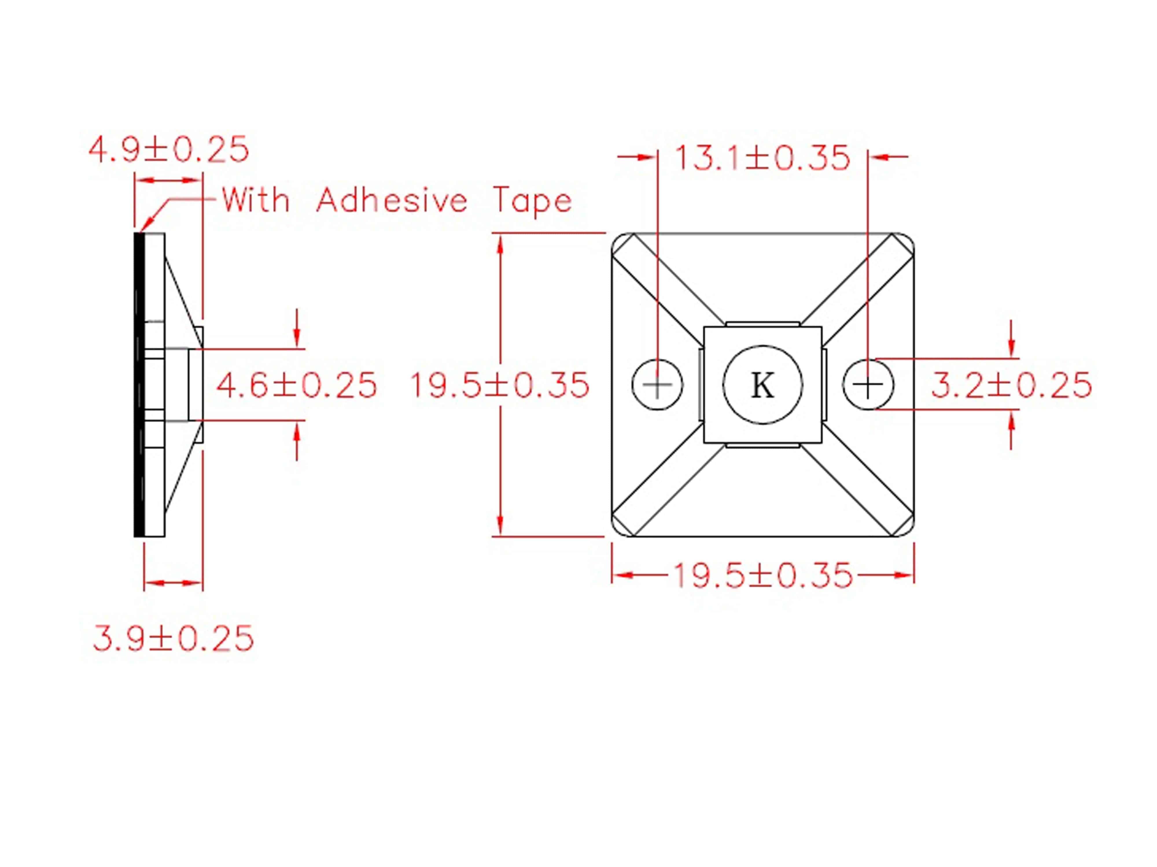 KSS Befestigungssockel selbstklebend Polyamid 6.6, Natur, L=19,5, B=19,5, 1 Stück