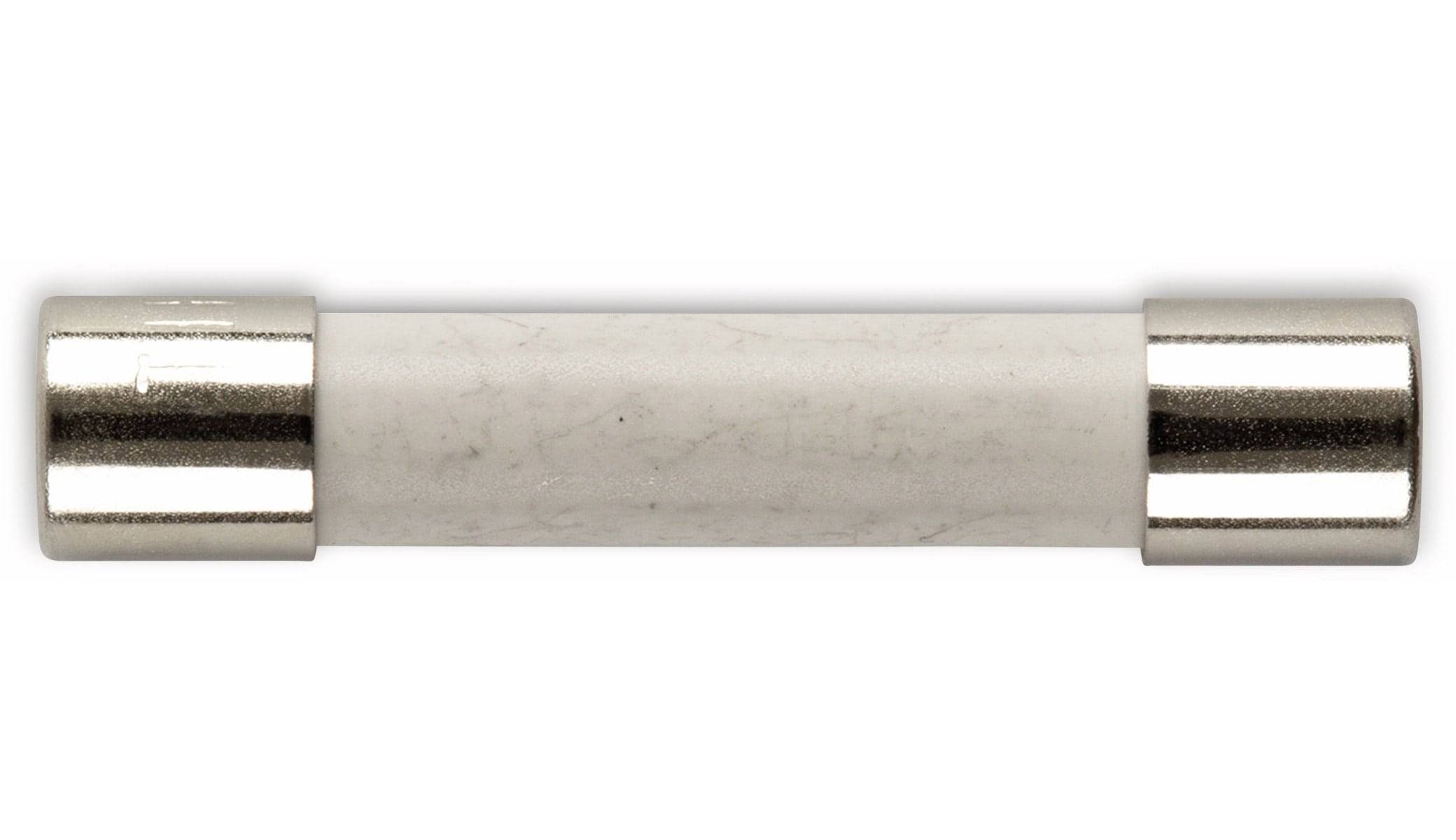 Ein weißer zylindrischer Marmorroller mit metallischen Verschlüssen an beiden Enden, horizontal betrachtet.