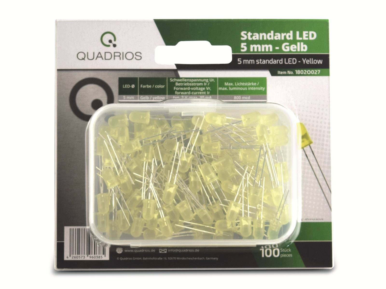 QUADRIOS LED-Sortiment 1802O027, 5 mm Leuchtdioden, gelb, 100 Stück