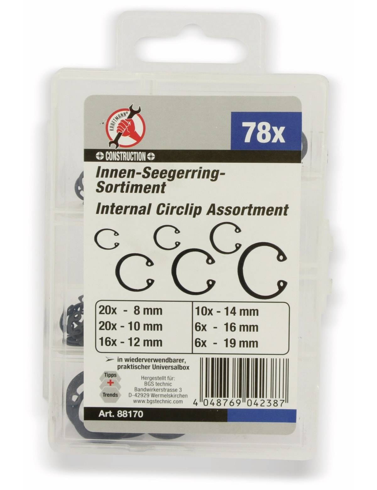 BGS TECHNIC Innen Seegerring-Sortiment, 78 Stück