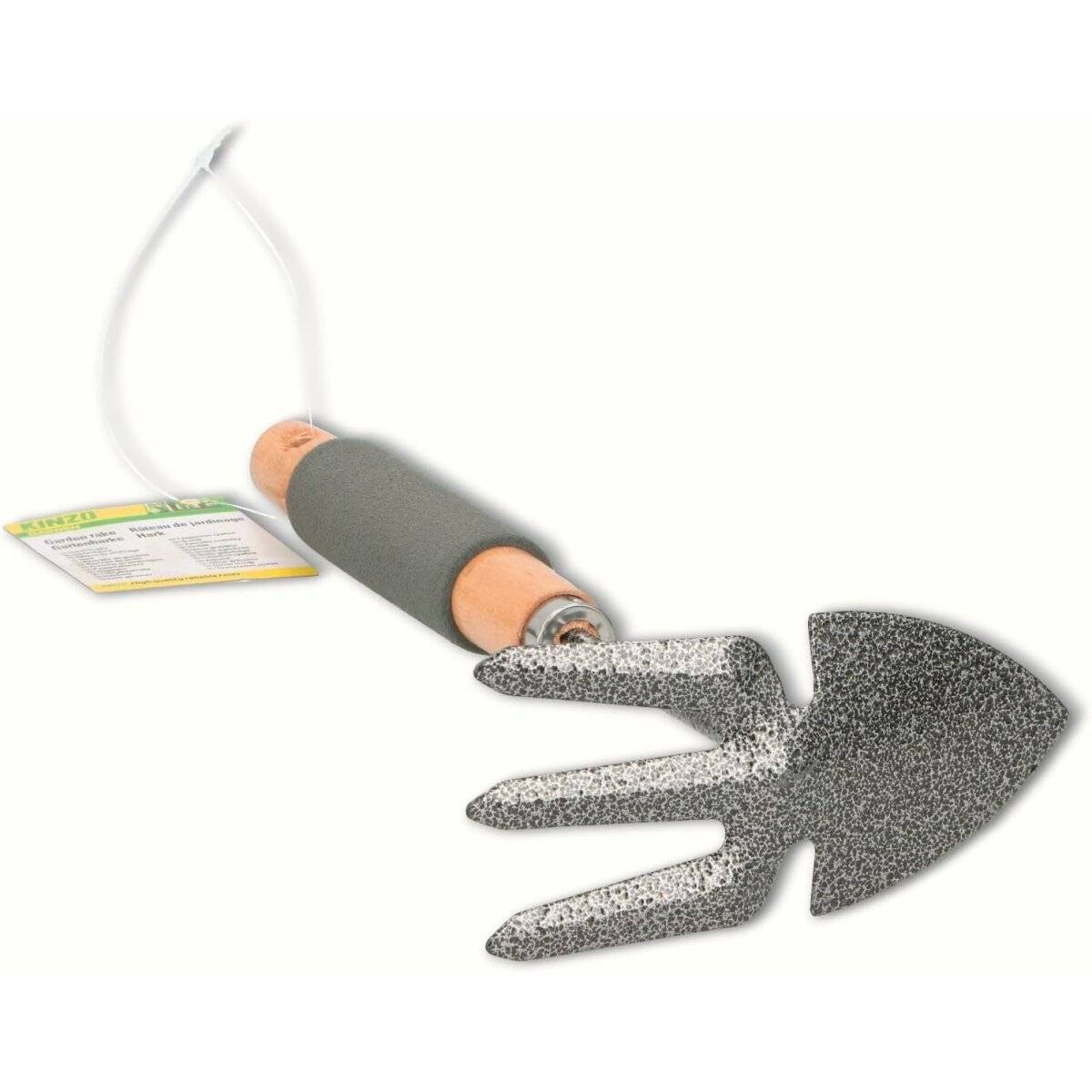 KINZO 2 in 1 Mini-Grubber für den Garten mit Gartenharke mit 3 Zinken 27 cm