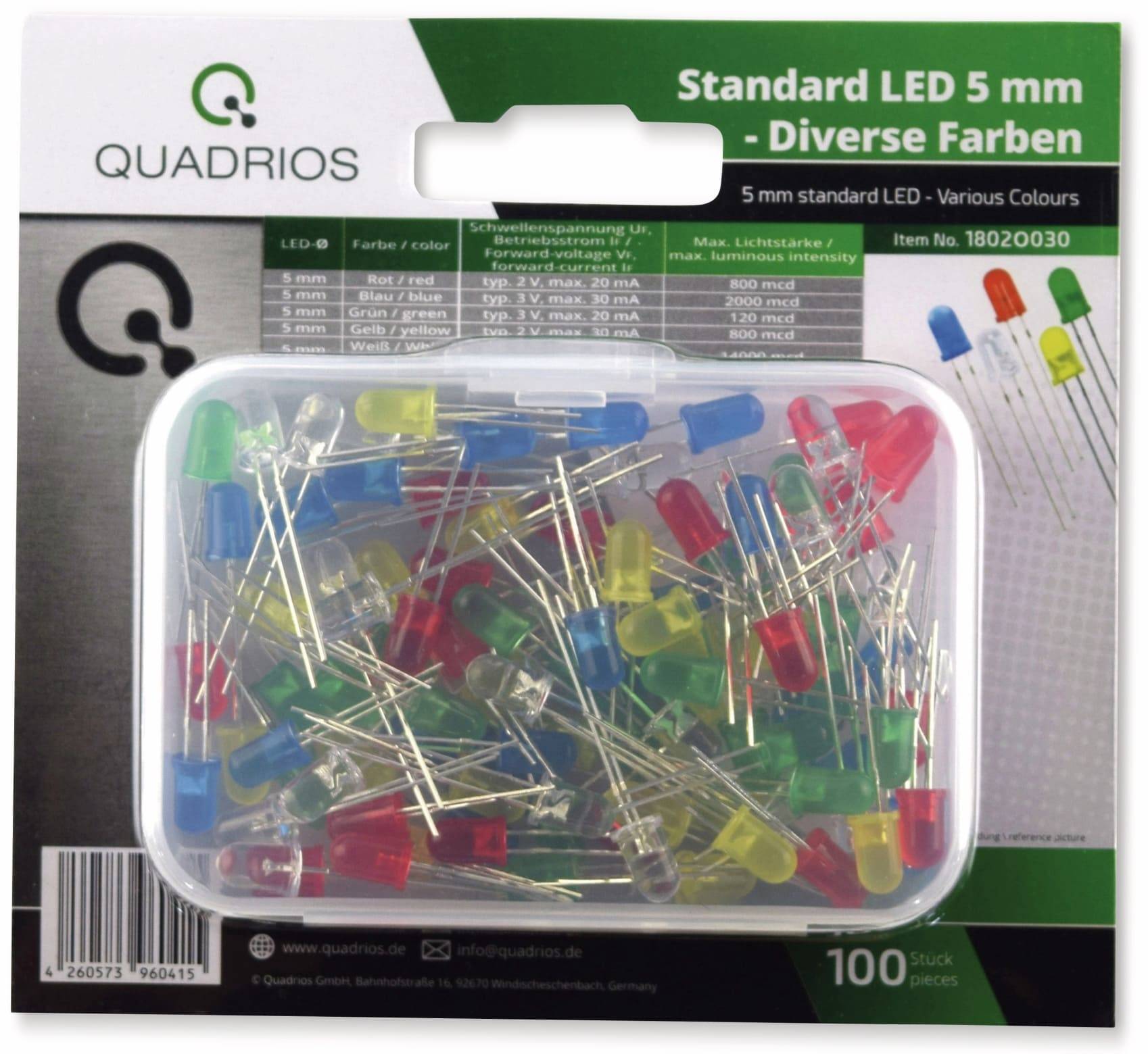 QUADRIOS Standard LED-Set 1802O030, 5 mm, Diffus, Klar, 100 Stück