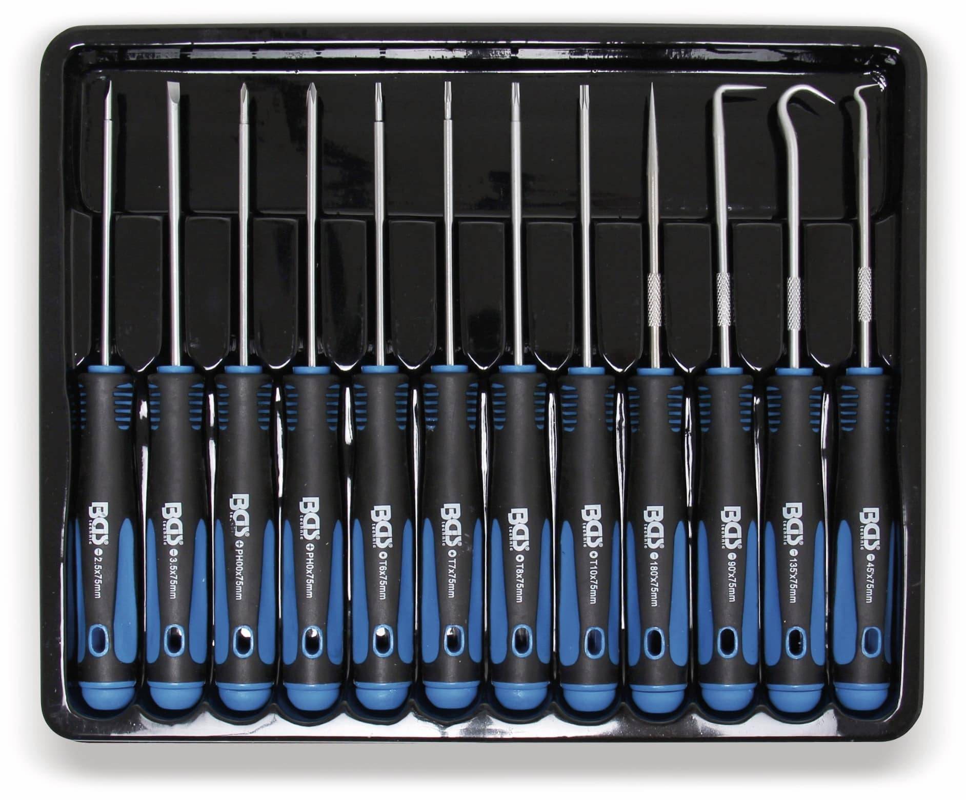 BGS TECHNIC Feinmechaniker-Schraubendreher- und Haken-Satz, 12 teilig, 170 mm