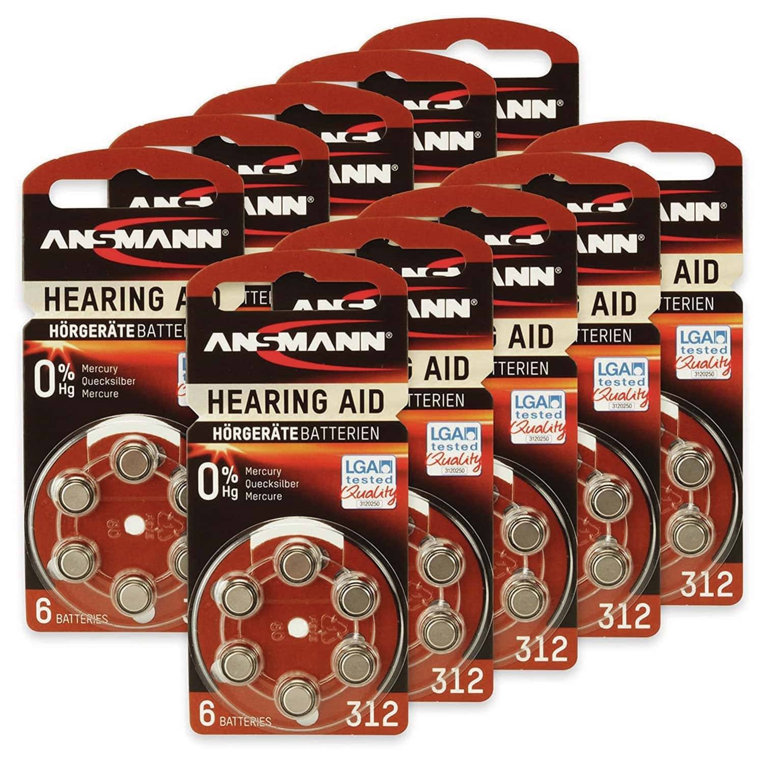 ANSMANN Hörgeräte-Batterie, HEARING AID, PR41, Größe 312, 60 Stück
