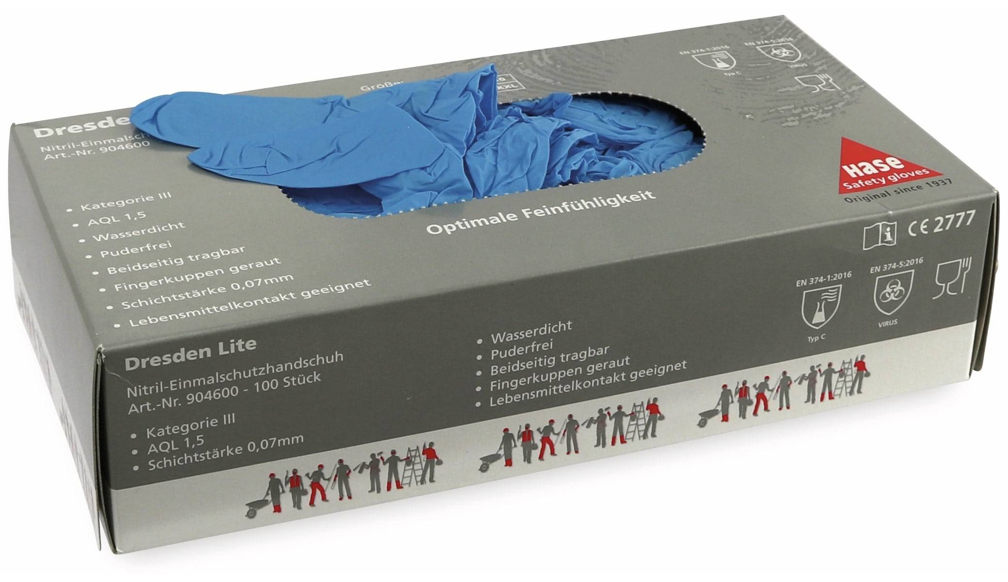 HASE SAFETY GLOVES Einweghandschuhe aus Nitril, EN 374-1, EN 420 Größe 8, 100 Stück