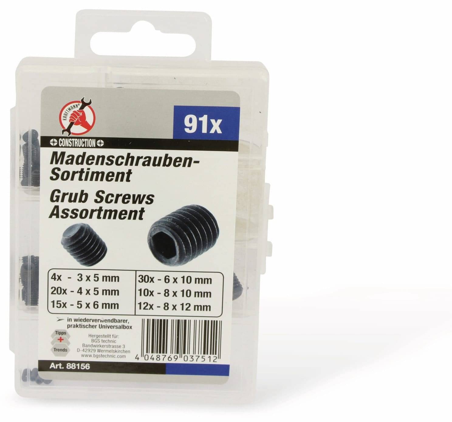 BGS TECHNIC Madenschrauben-Sortiment, 91 Stück