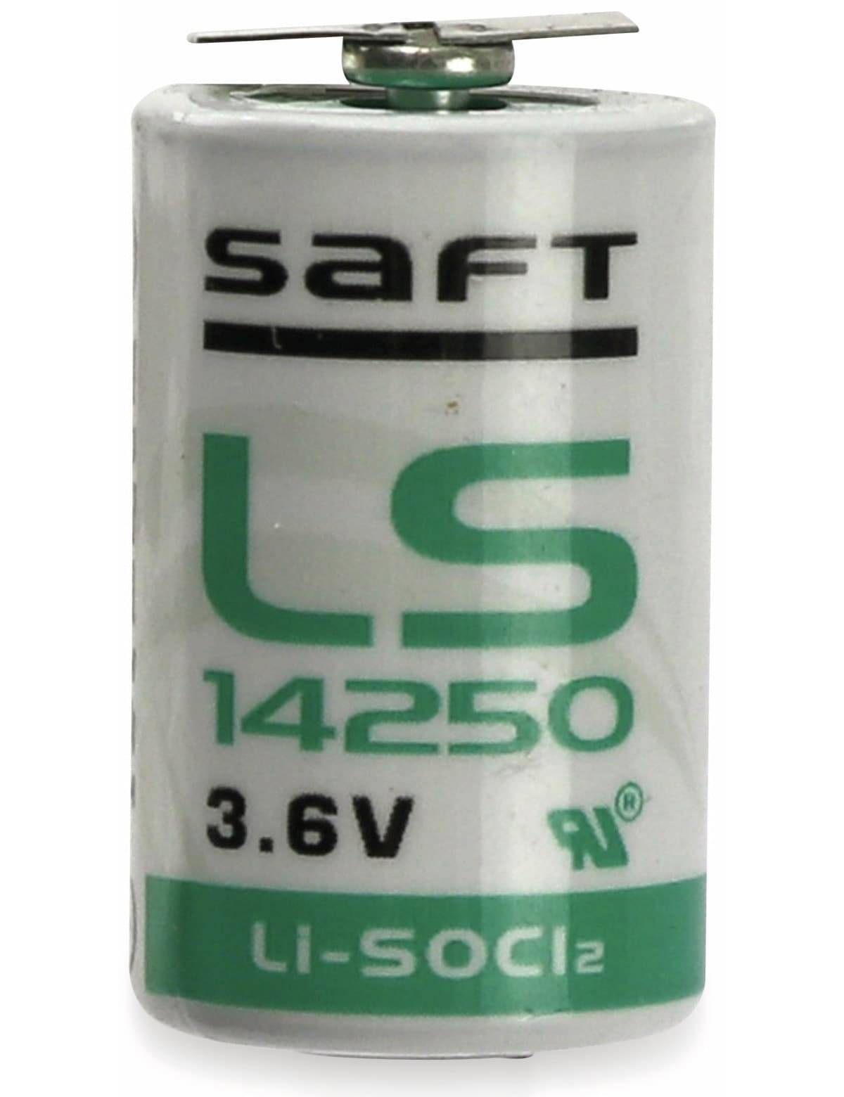 SAFT Lithium-Batterie LS 14250-3PF, 1/2 AA, 2/1 Print ++/-, 3,6 V-, 1200 mAh
