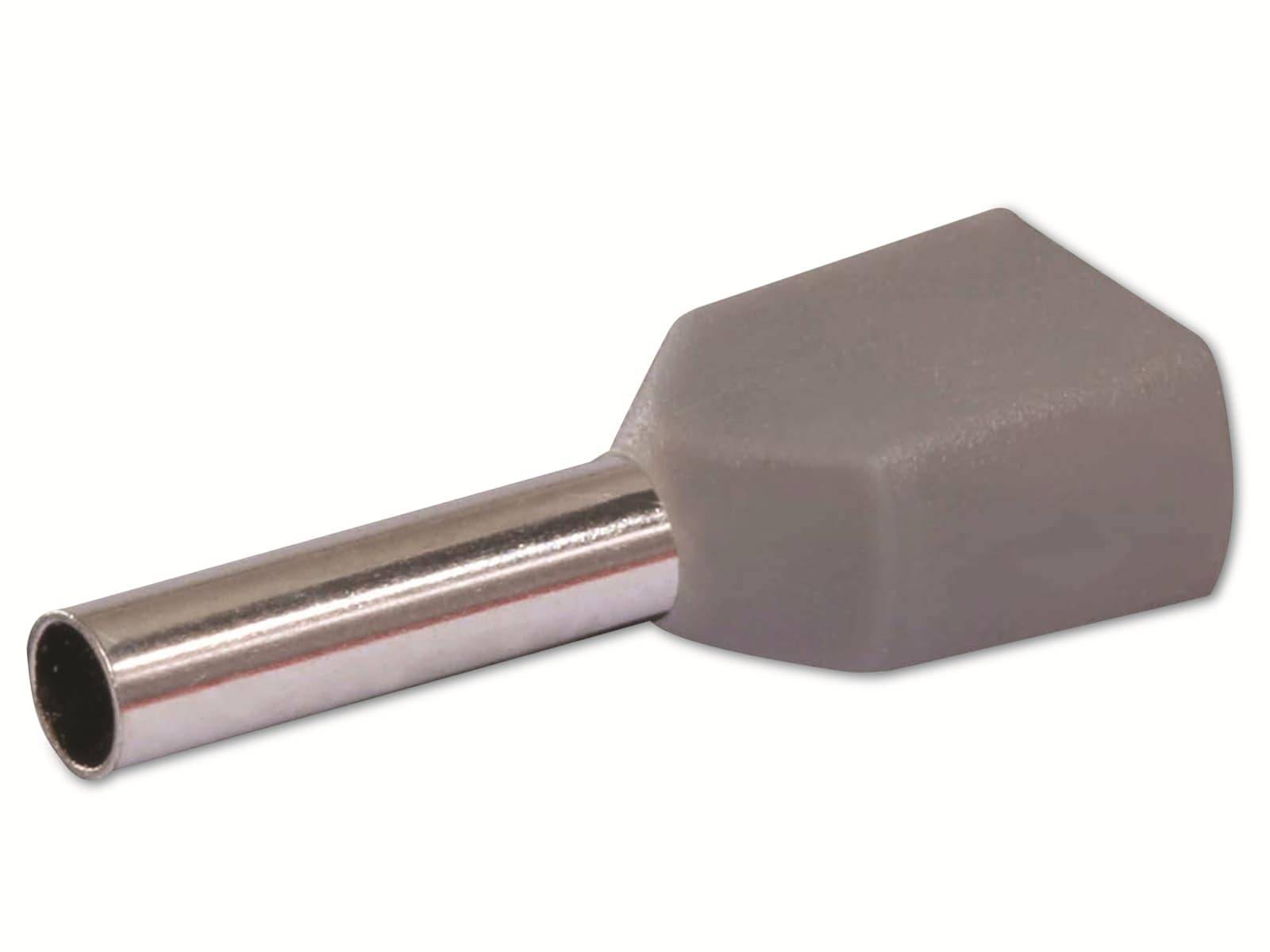 QUADRIOS Zwillings-Aderendhülse, 22C434, 0,75 mm², Grau, Teilisoliert, 100 Stück