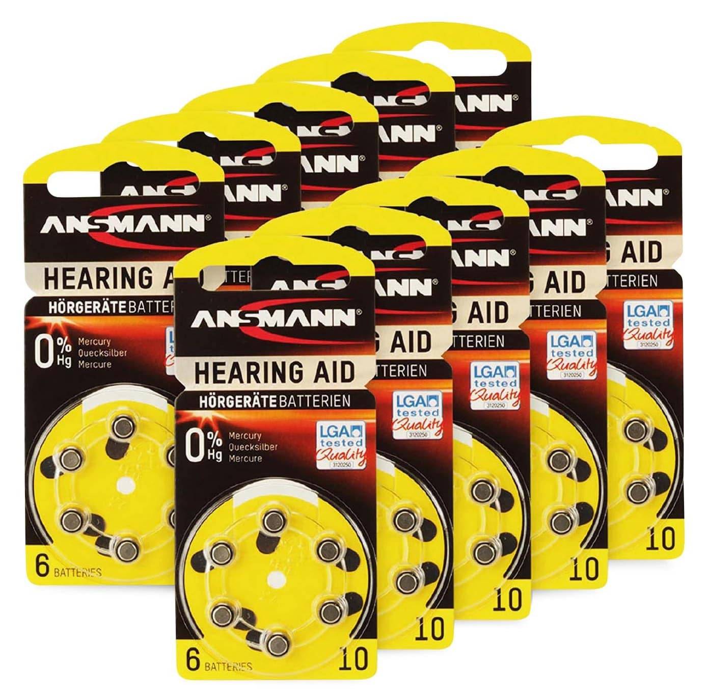 ANSMANN Hörgeräte-Batterie, HEARING AID, PR70, Größe 10, 60 Stück