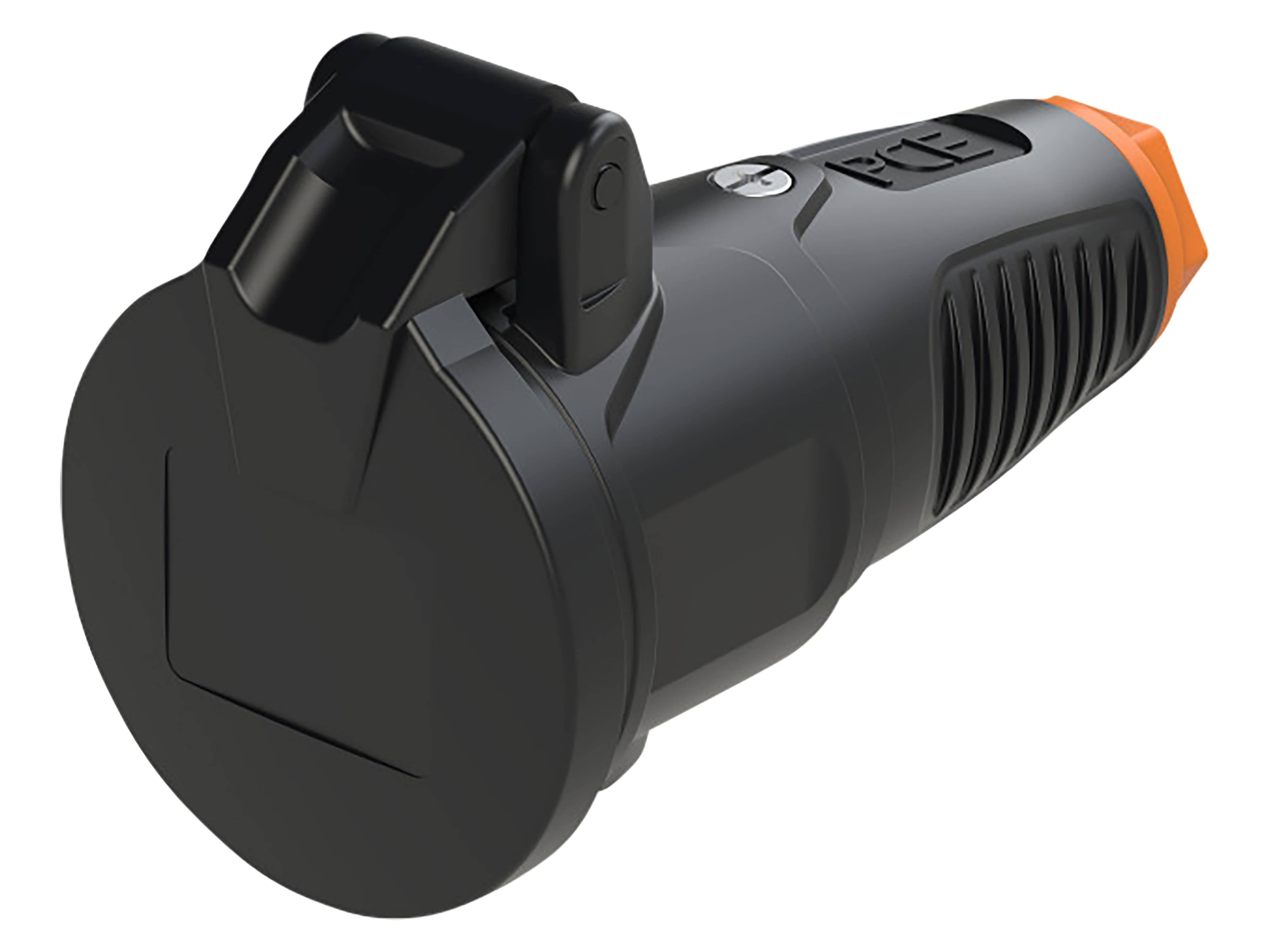 PCE Gummi-Schutzkontaktkupplung Taurus2, mit Klappdeckel, schwarz/orange