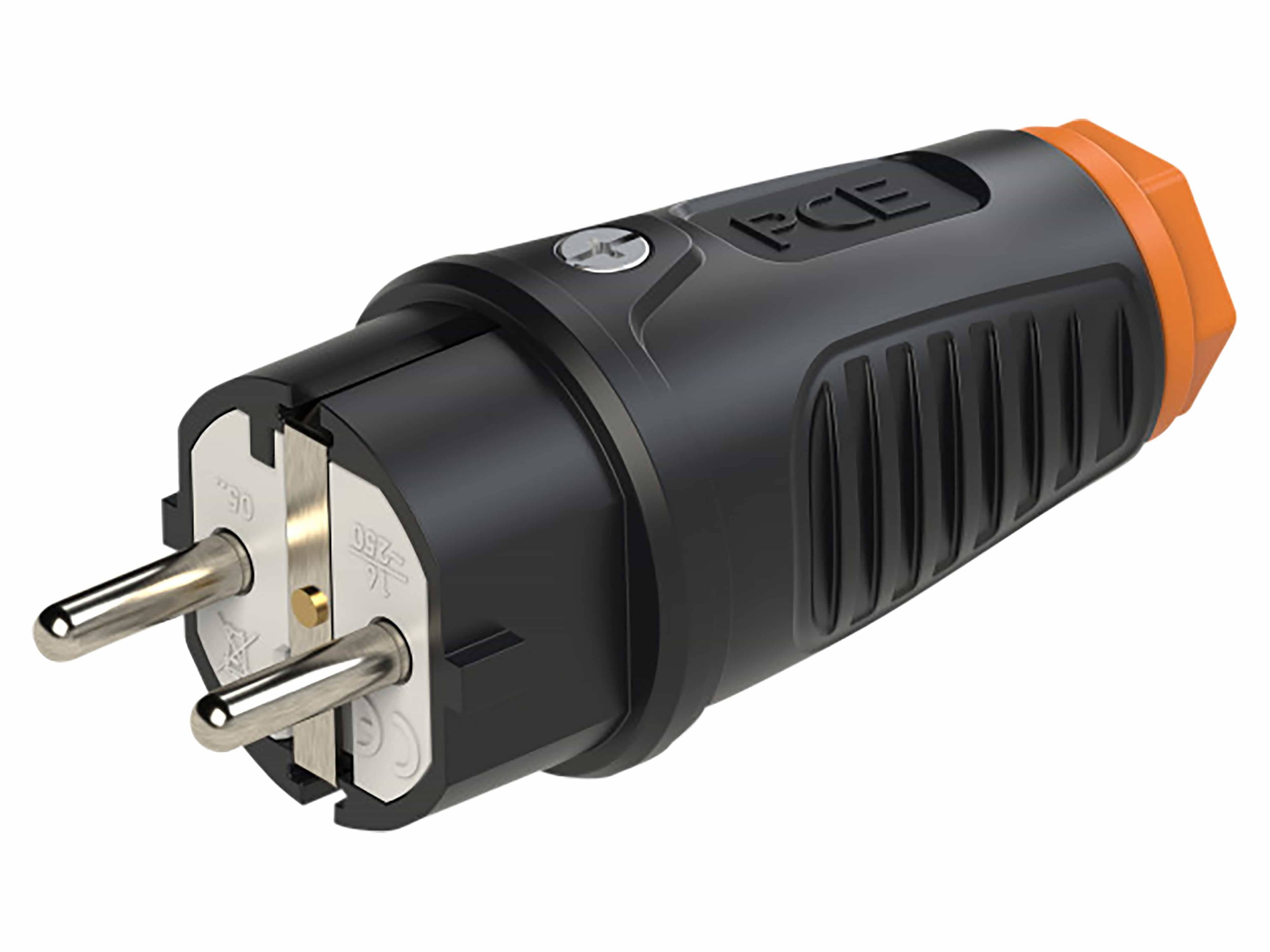 PCE Gummi-Schutzkontaktstecker Taurus2, schwarz/orange