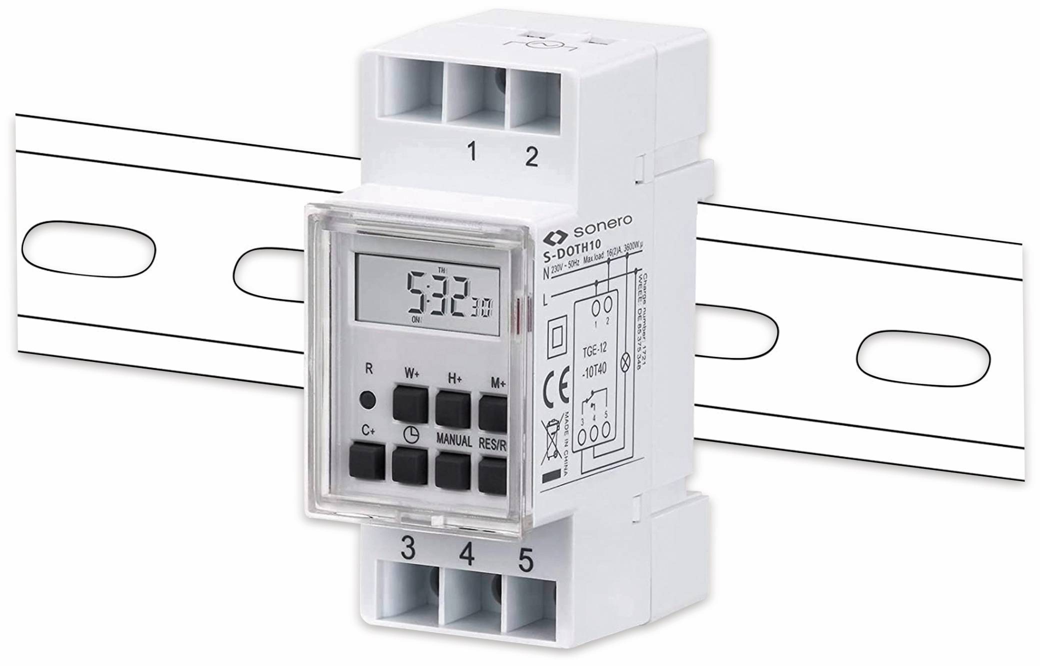 SONERO Digitale Zeitschaltuhr S-DOTH10, 3500 W, DIN-Schiene, weiß