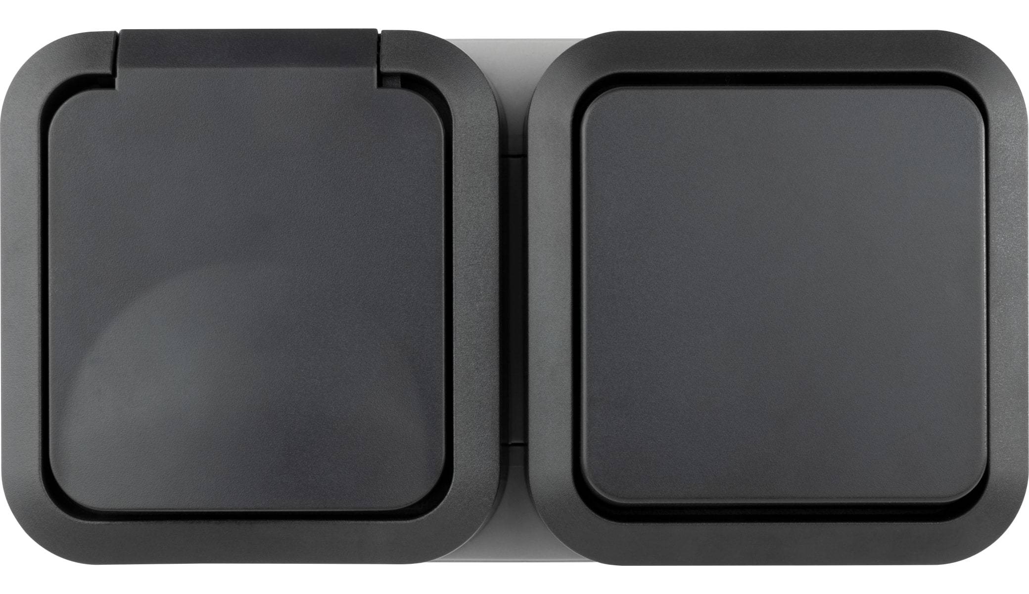 REV Feuchtraum-Kombination, Steckdose & Wechselschalter AquaStorm, AP, grau, waagerecht