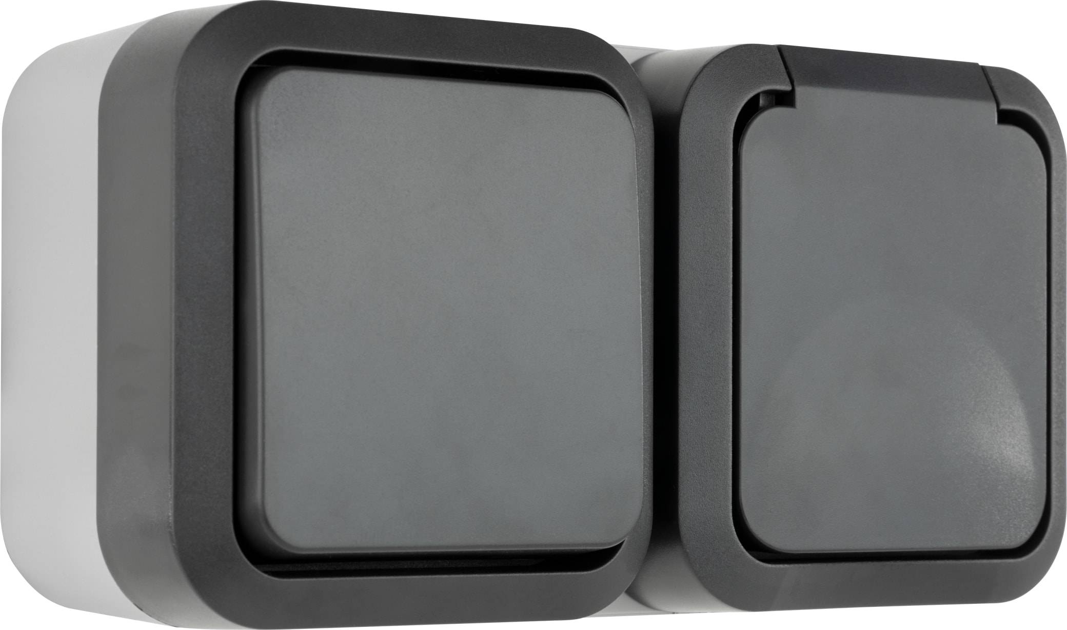 REV Feuchtraum-Kombination, Steckdose & Wechselschalter AquaStorm, AP, grau, waagerecht