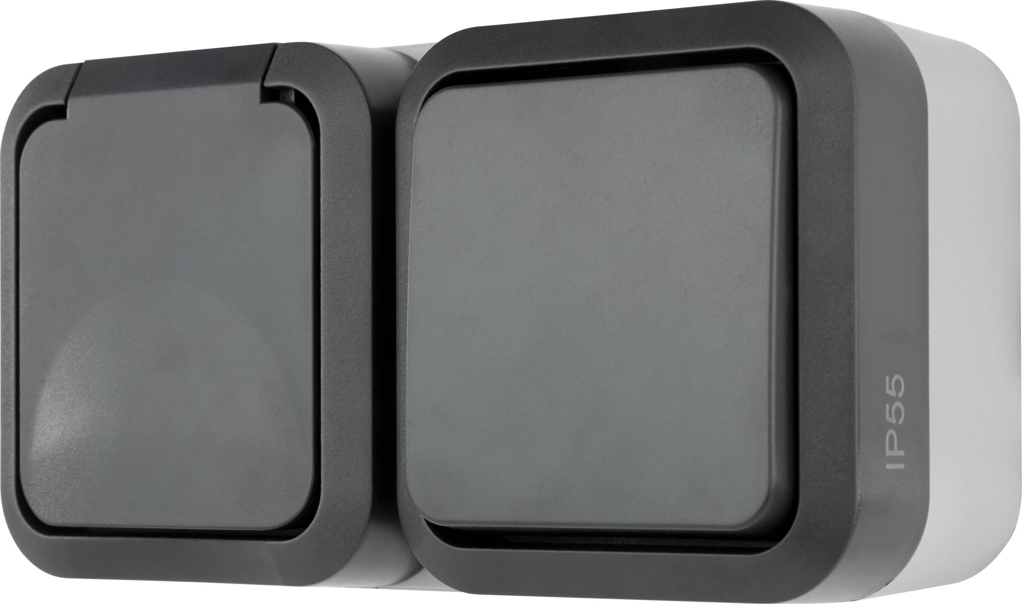 REV Feuchtraum-Kombination, Steckdose & Wechselschalter AquaStorm, AP, grau, waagerecht