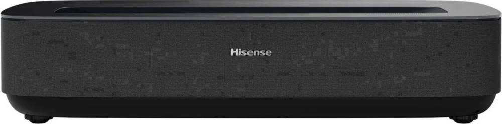 Frontansicht einer Hisense-Soundbar mit Stoffgitter und Markenlogo in der Mitte.
