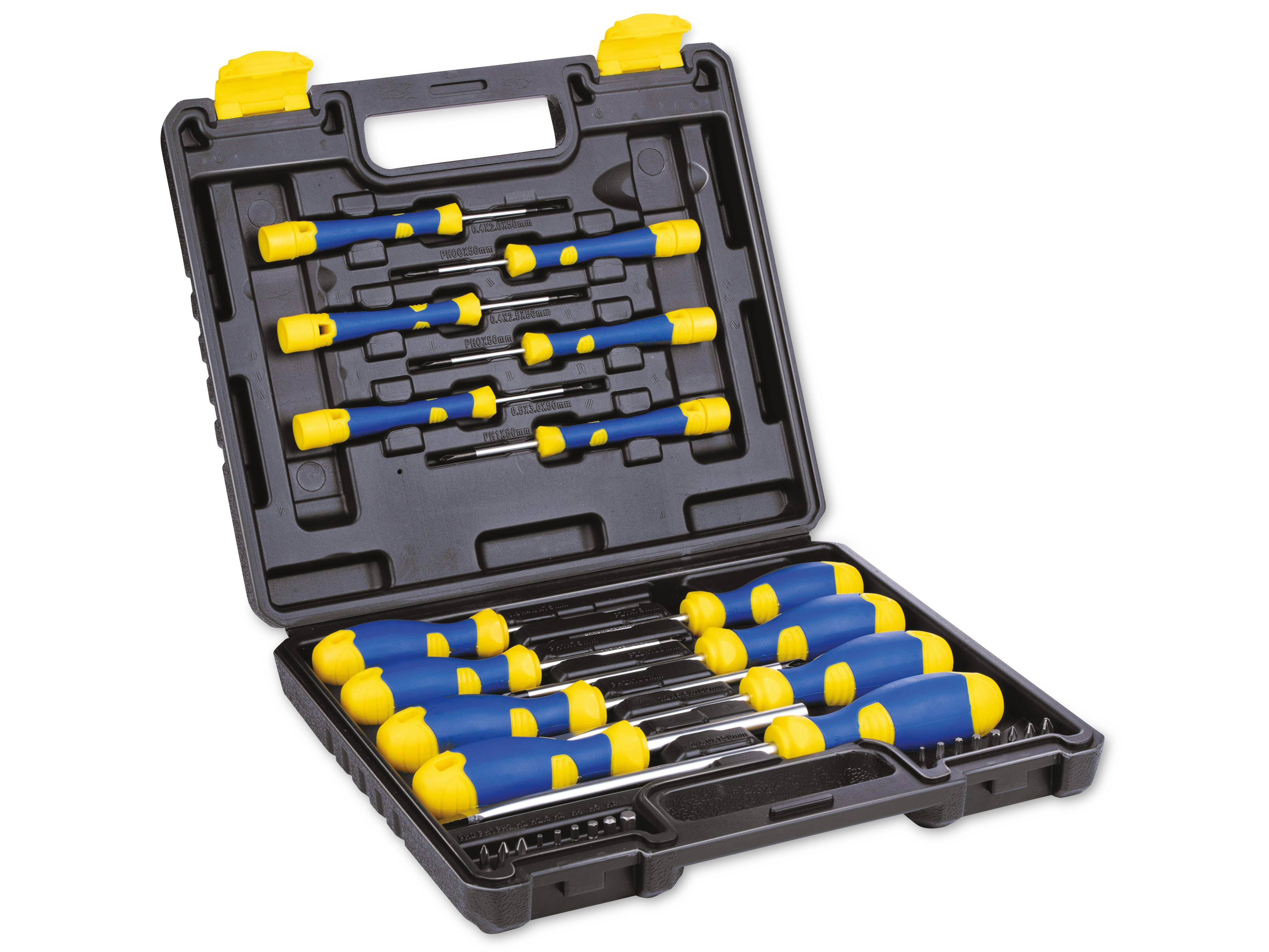 KINZO Schraubendrehersatz, 32-teilig, mit Koffer, gelb-blau