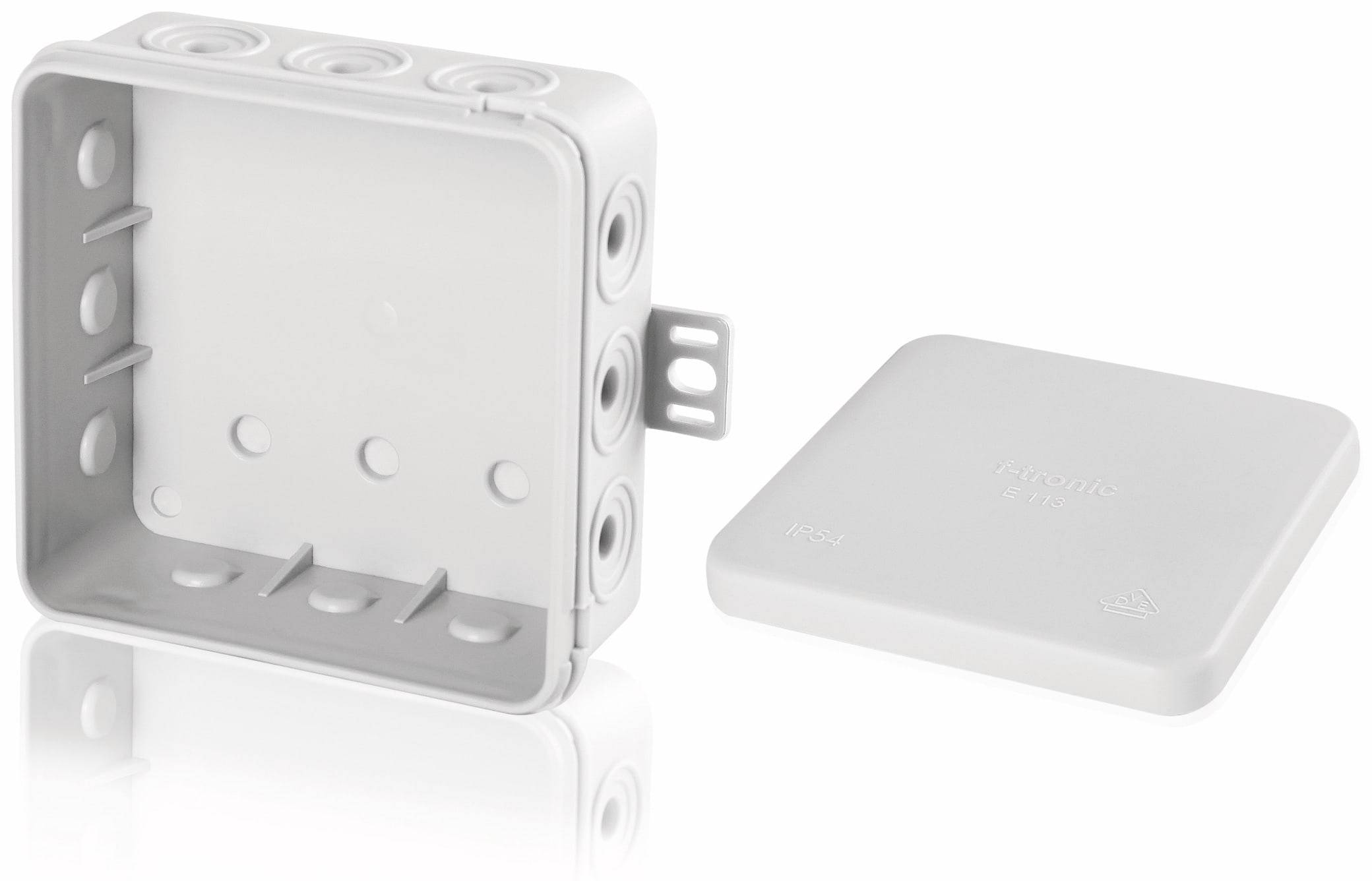 F-TRONIC Verteilerdose, 75x75x40 mm, 12 Einführungen, grau, 10 Stück