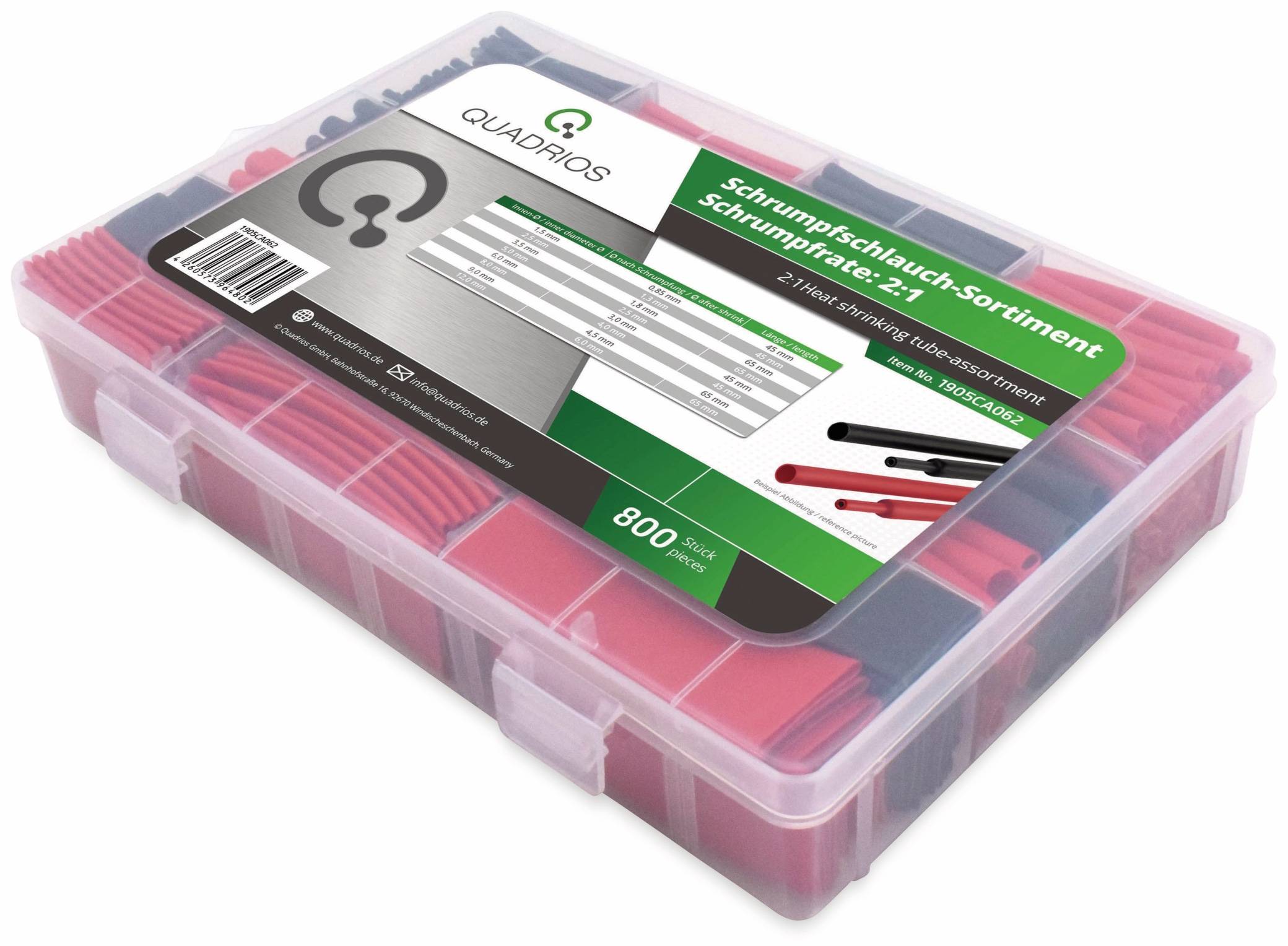 QUADRIOS Schrumpfschlauch Set Sortiment 1905CA062, Rot Schwarz 2:1, 800 St