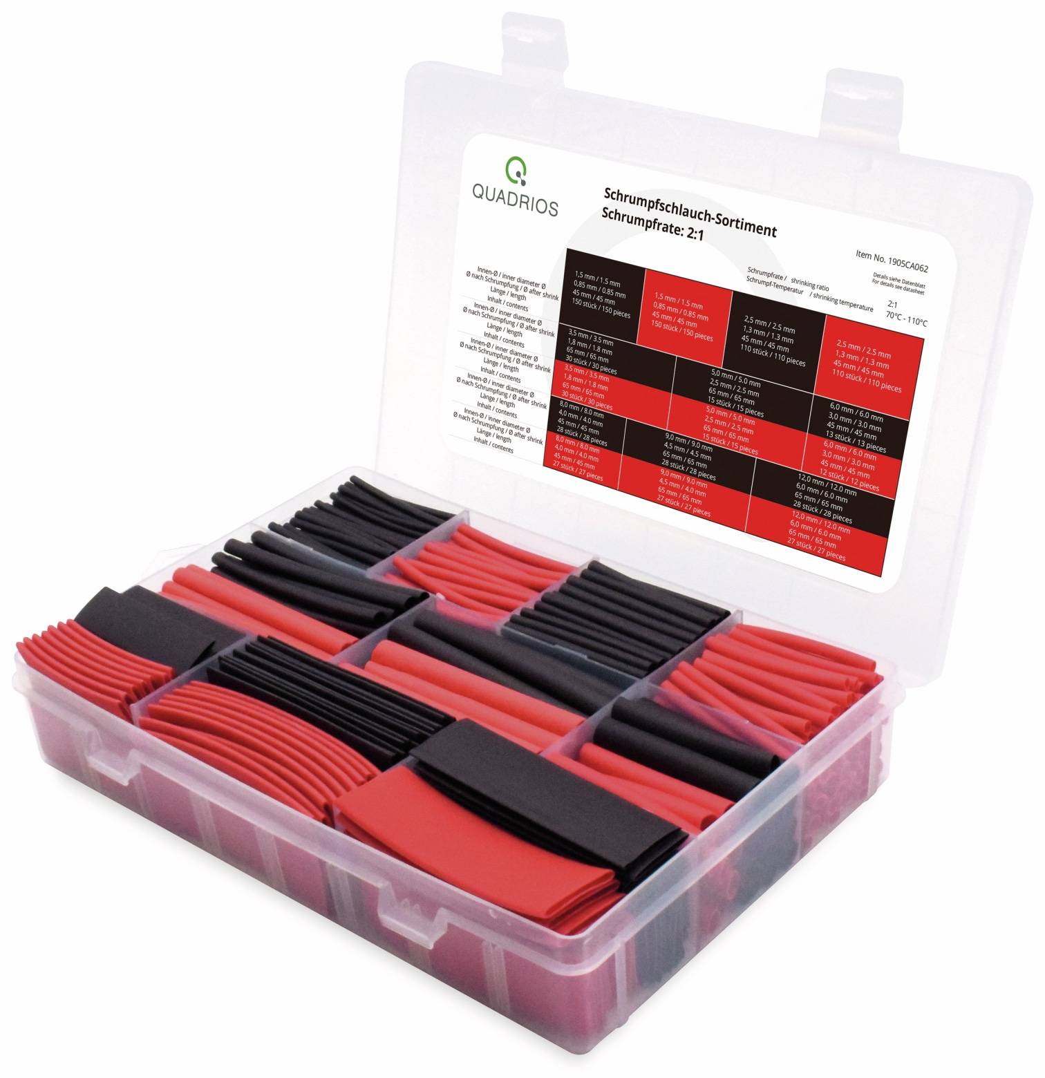 QUADRIOS Schrumpfschlauch Set Sortiment 1905CA062, Rot Schwarz 2:1, 800 St