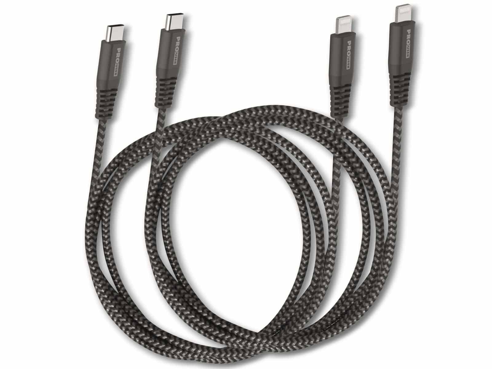 PROUSER USB-Daten/Ladekabel 2er-Set, USB-C zu USB-Lightning, 100/150 cm