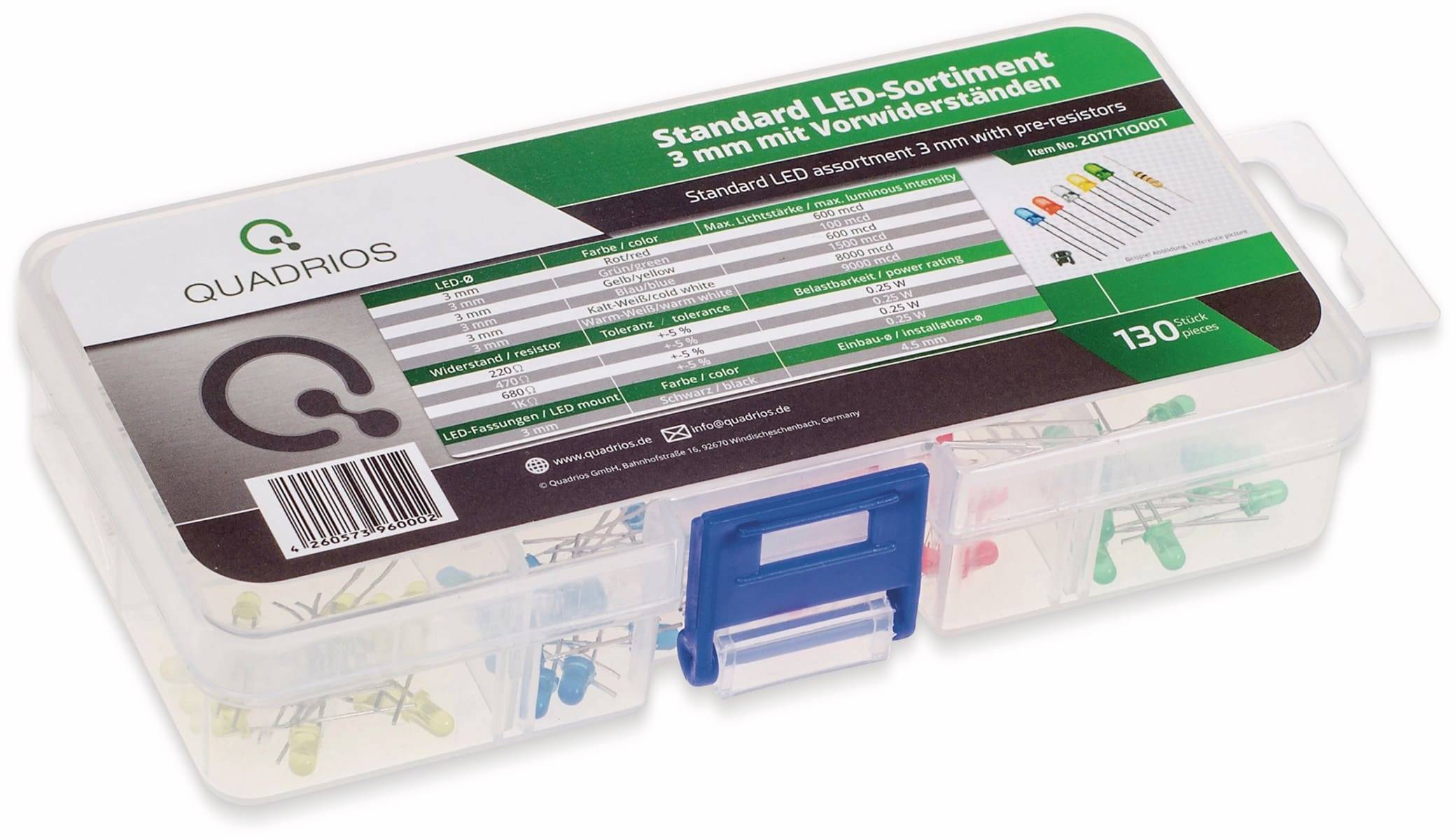 QUADRIOS Standard LED-Set 201711O00, 1, 3 mm, Diffus, Klar, 130 Stück