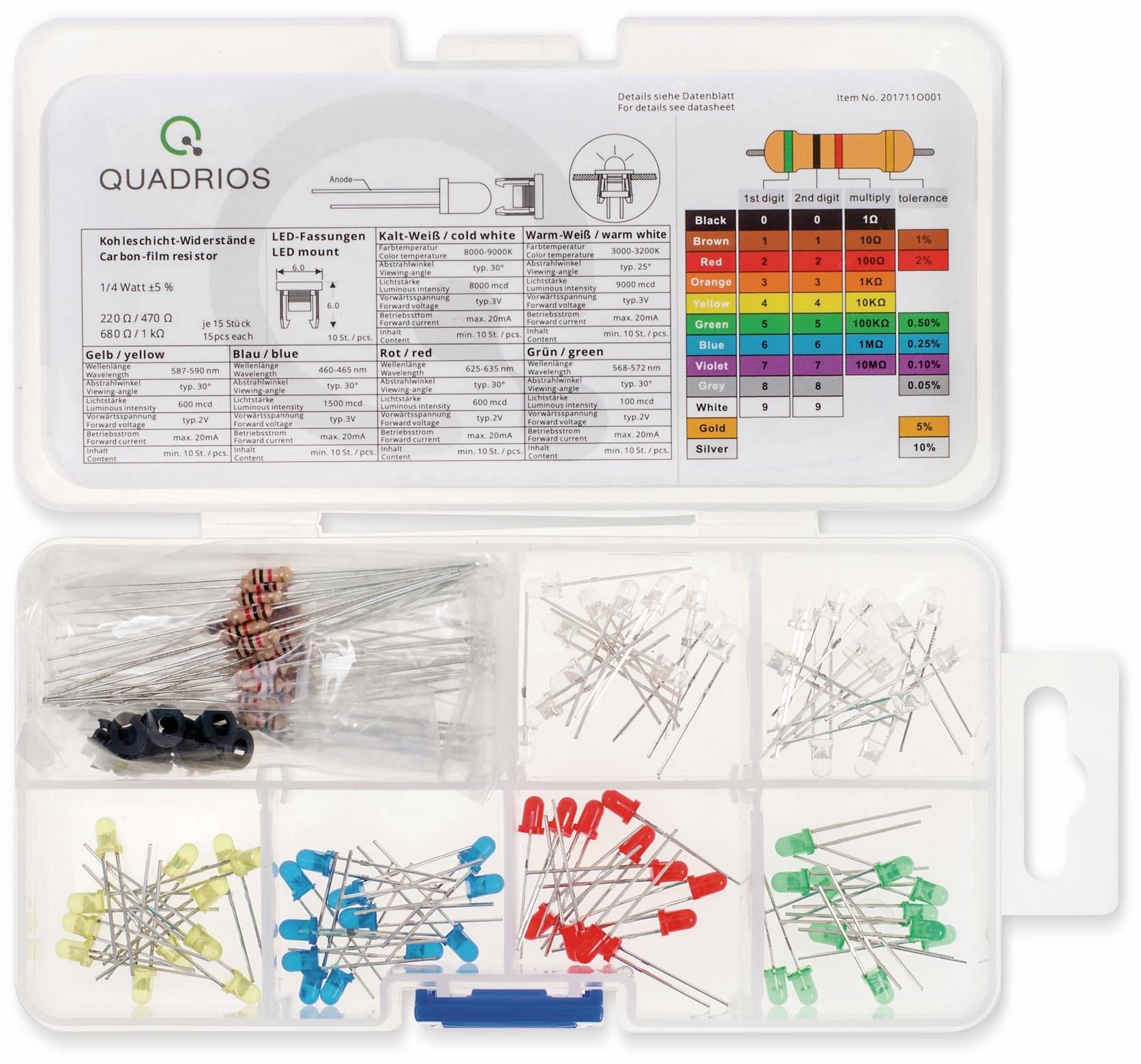 QUADRIOS Standard LED-Set 201711O00, 1, 3 mm, Diffus, Klar, 130 Stück