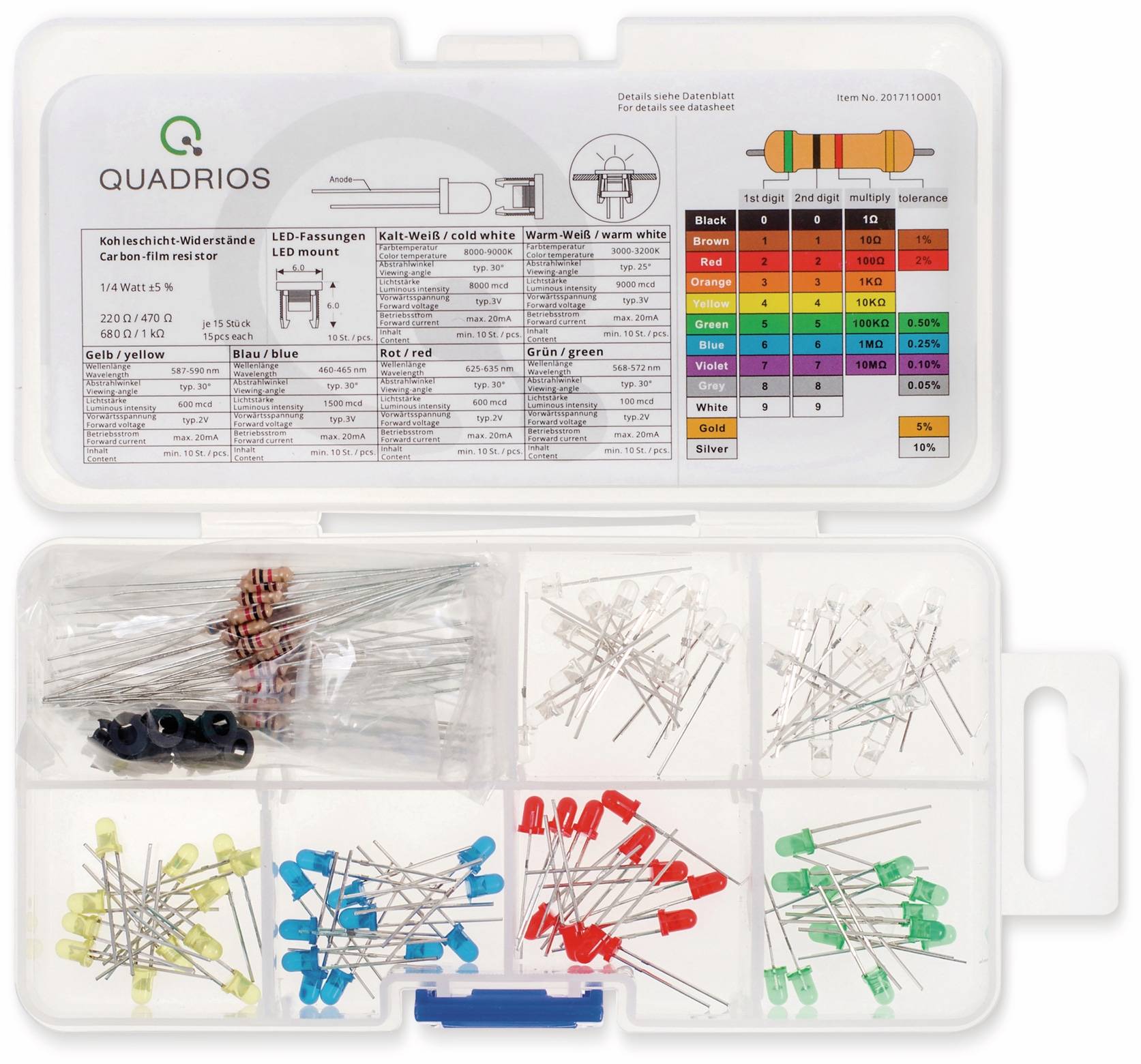 QUADRIOS Standard LED-Set 201711O00, 1, 3 mm, Diffus, Klar, 130 Stück