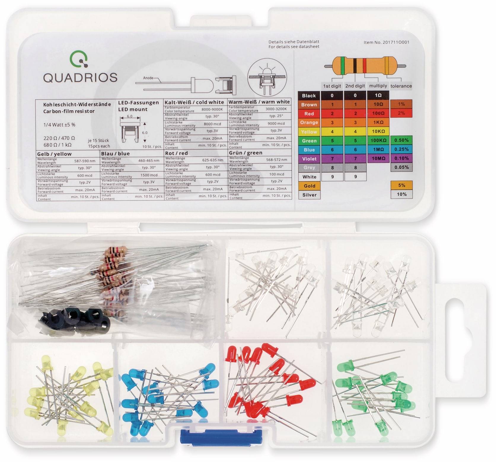 QUADRIOS Standard LED-Set 201711O00, 1, 3 mm, Diffus, Klar, 130 Stück
