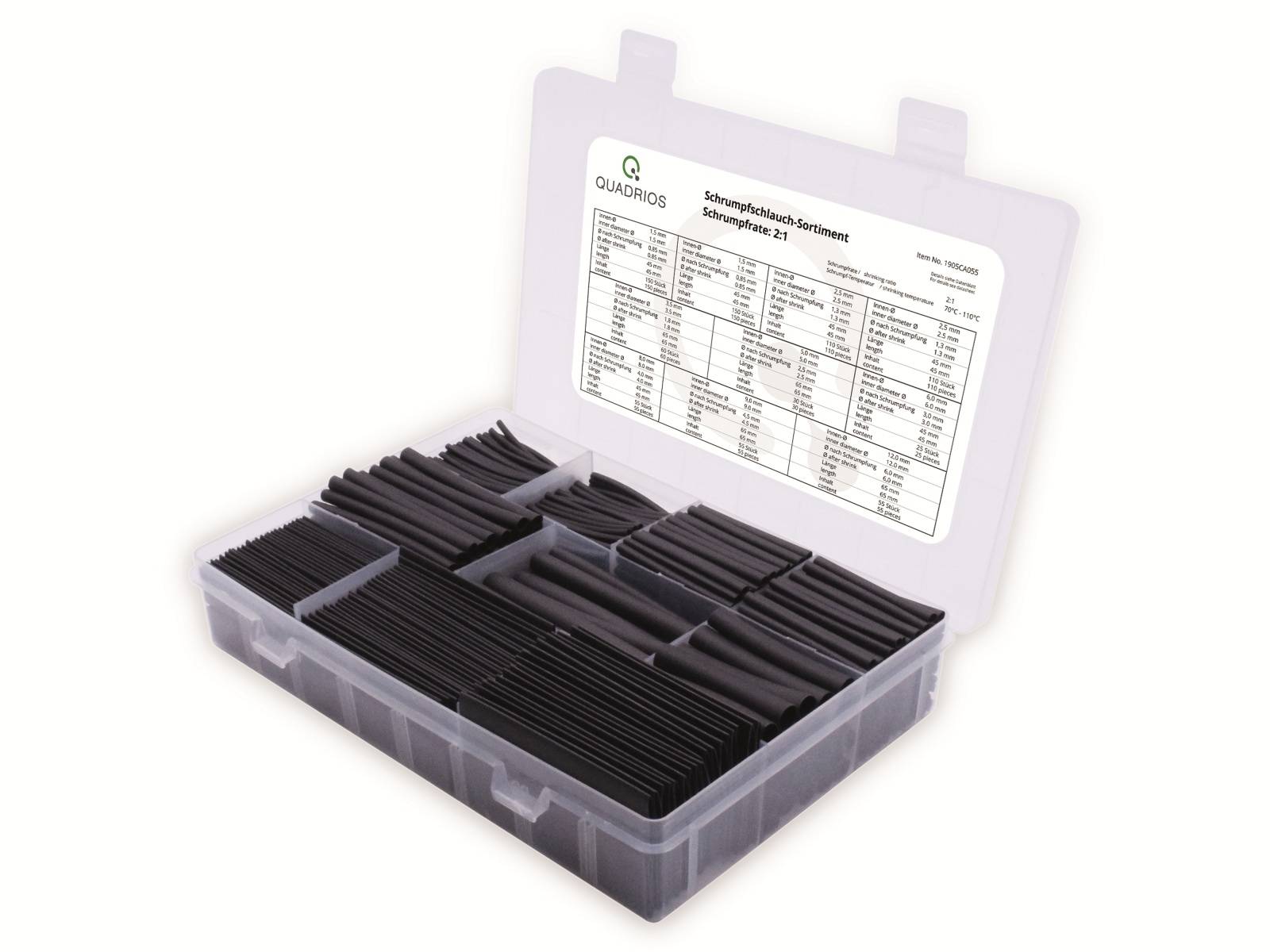 QUADRIOS Schrumpfschlauch Set Sortiment 1905CA055, Industriequalität 2:1, 800 Stück