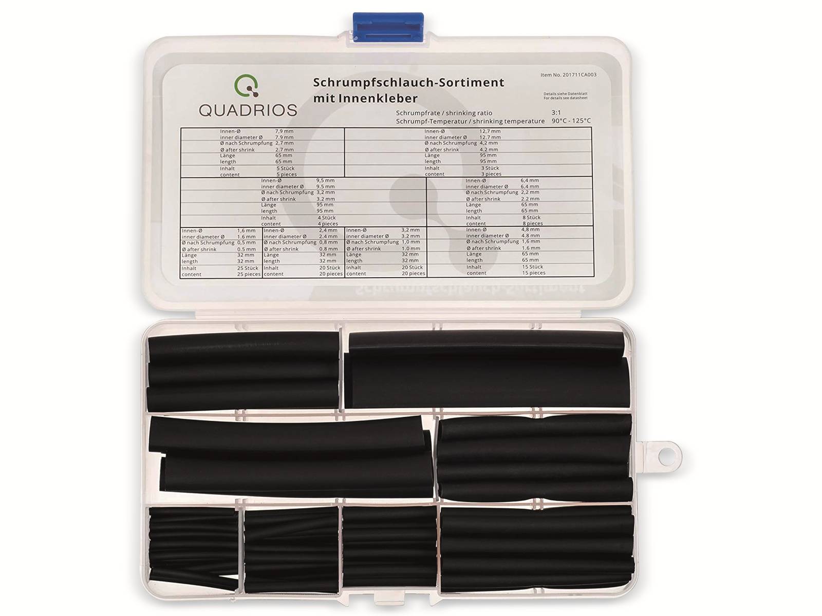 QUADRIOS Schrumpfschlauch-Set, 201711CA003, 3:1, Schwarz, PE, mit Innenkleber
