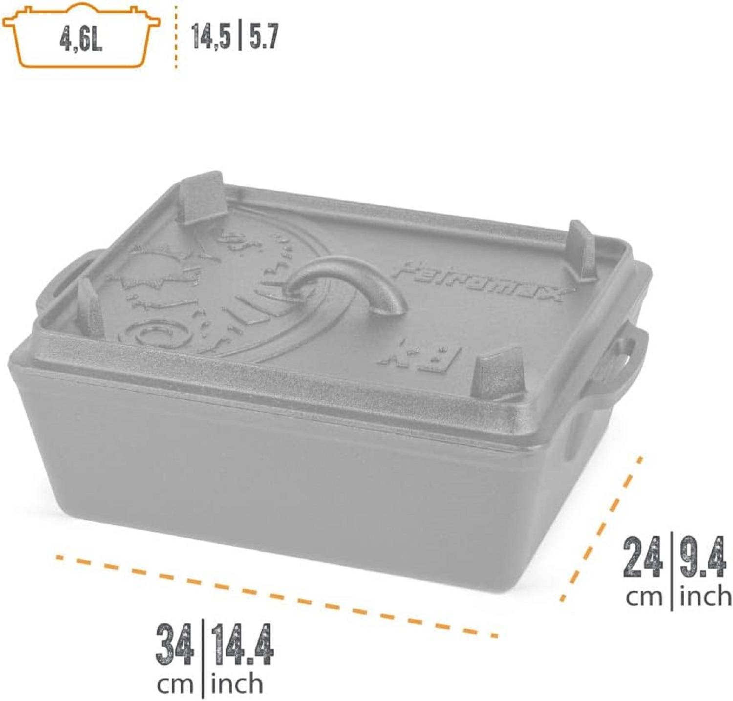Petromax Gusseisen Kastenform 5,5 L Deckel als Pfanne