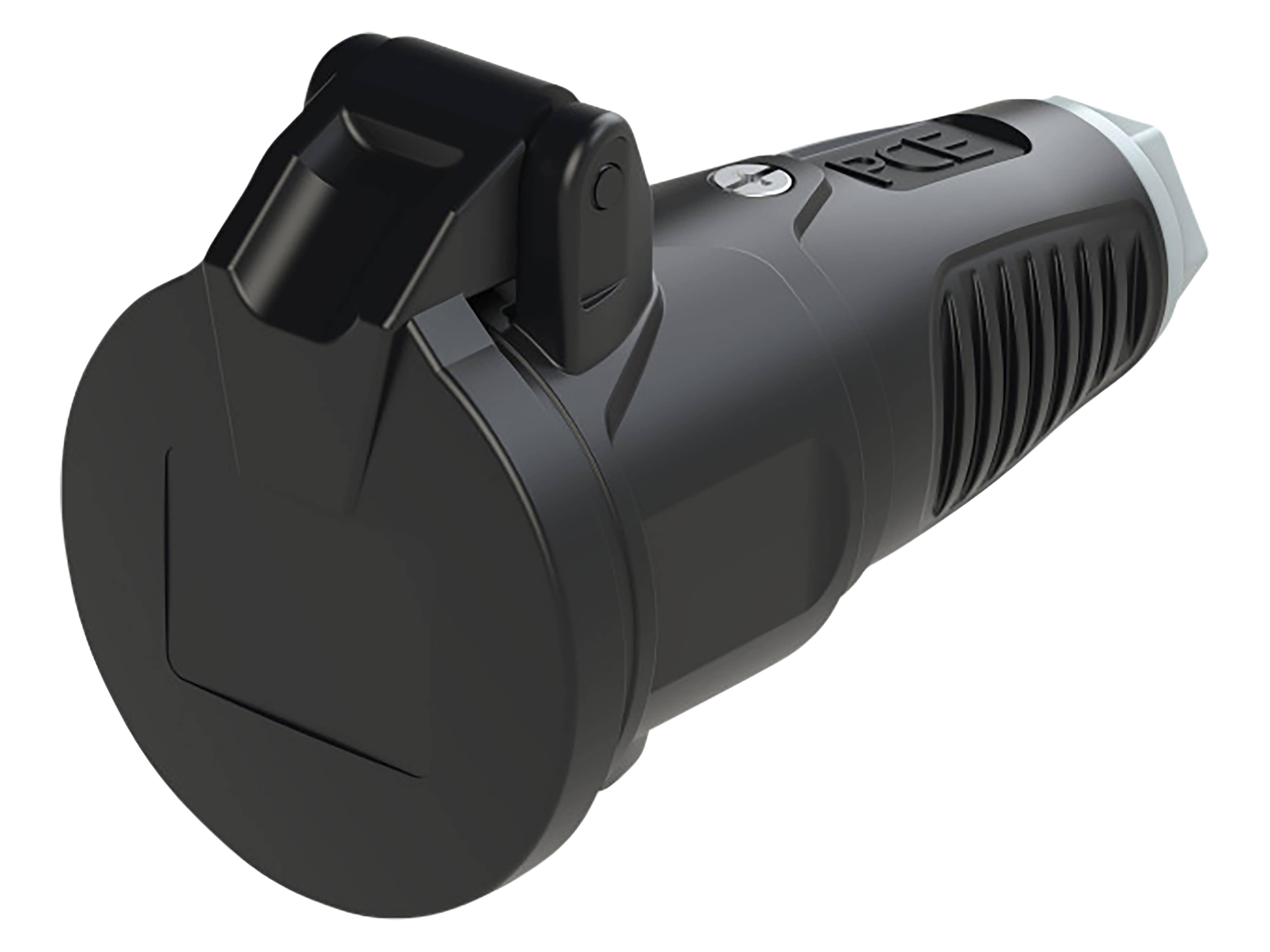 PCE Gummi-Schutzkontaktkupplung Taurus2, mit Klappdeckel, schwarz/grau