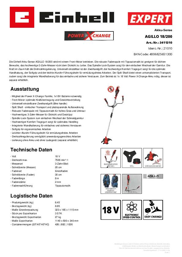 EINHELL Akku-Sense AGILLO 18/200