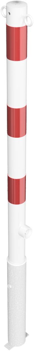 Schake 460FB/2 Absperrpfosten Stahlrohr Ø 60 x 2,5 mm herausnehmbar mit Dreikantverschluss feuerverzinkt und weiß beschichtet<br><br>mit drei rot re