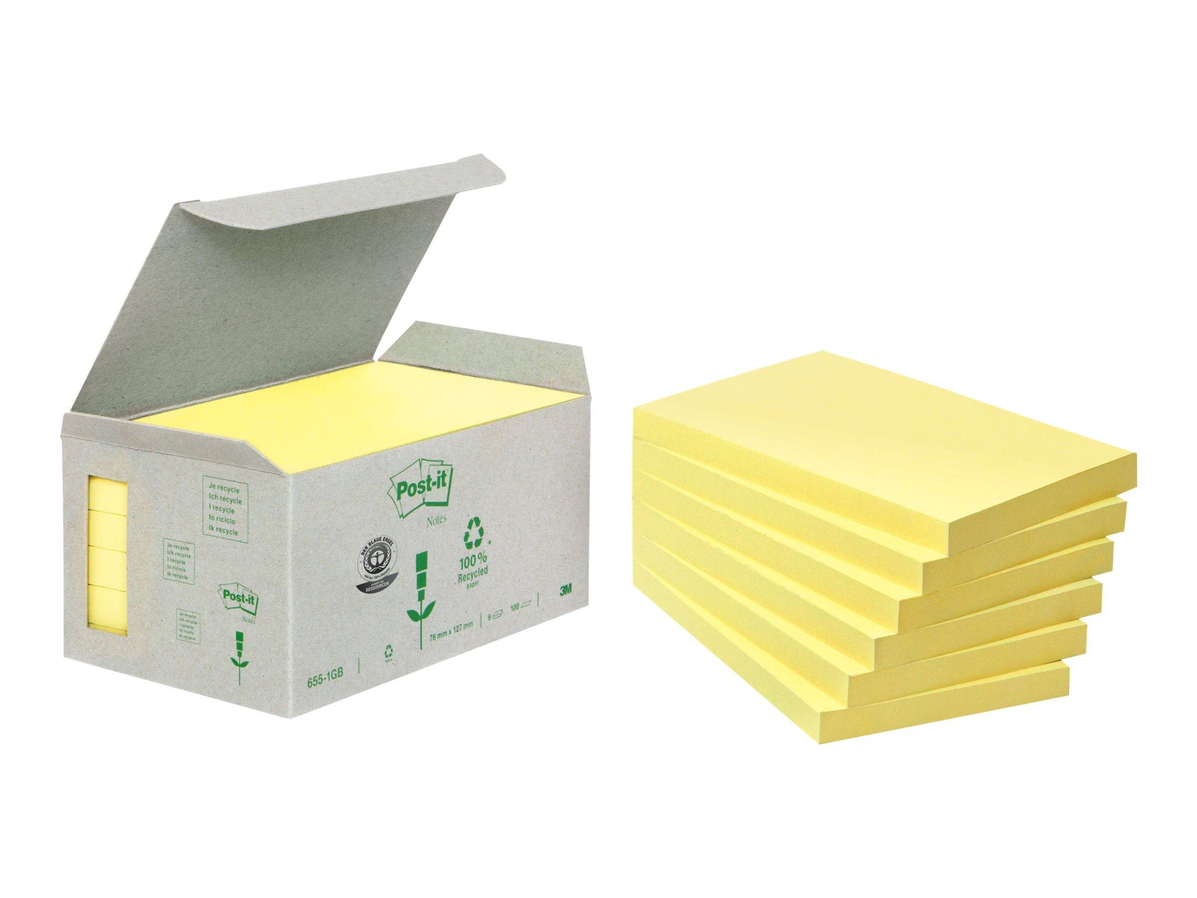 3M Post-it 655-1B - Haftnotizen - 127 x 76 mm - 600 Blatt (6 x 100)