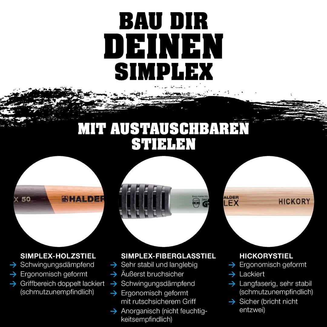 HALDER SIMPLEX Vorschlaghammer Ø 80 mm Weichmetall mit verstärktem Tempergussgehäuse und Fiberglasstiel