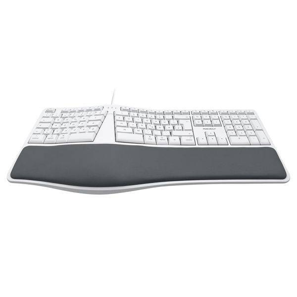 MERGOKEY-DE, ergonomische USB-A-Tastatur Handballenauflage,QWERTZ Layout Umlaut