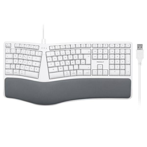 MERGOKEY-DE, ergonomische USB-A-Tastatur Handballenauflage,QWERTZ Layout Umlaut