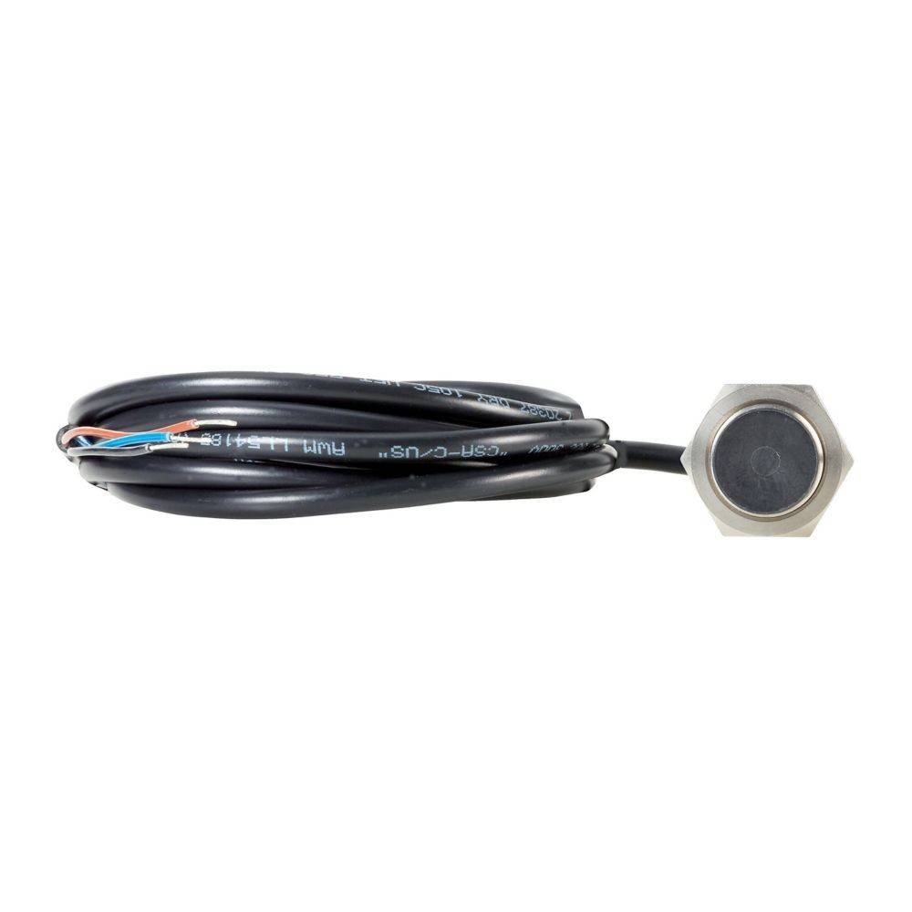 Ein schwarzes, spiralförmiges Kabel mit freiliegenden farbigen Leitungen an einem Ende und einem sechseckigen Metallsensor am anderen Ende, verwendet zur Messung von Oberflächentemperaturen.