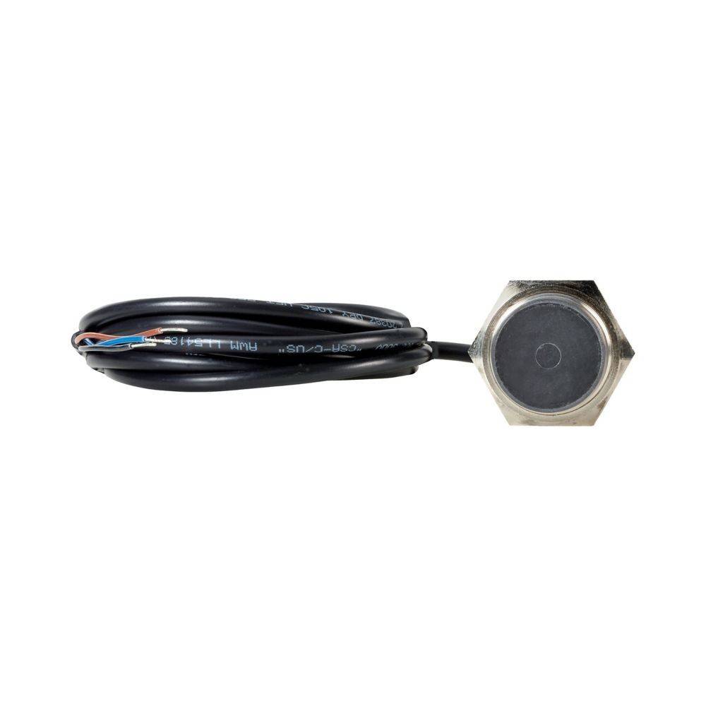Ein schwarzes Kabel, das an einen sechseckigen Metallsensor oder eine Vorrichtung angeschlossen ist, der/die wahrscheinlich zur Messung oder Erfassung physikalischer Eigenschaften verwendet wird.