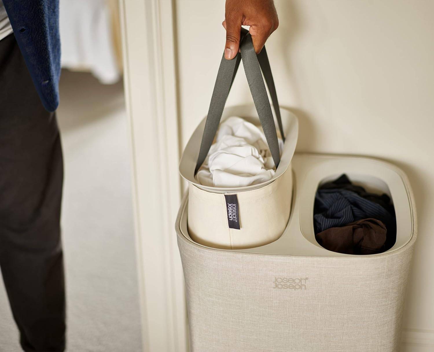 Joseph Tota 60-Liter-Wäschesortierkorb m. Deckel + 2 Wäschesäcken m.Griffen Ecru