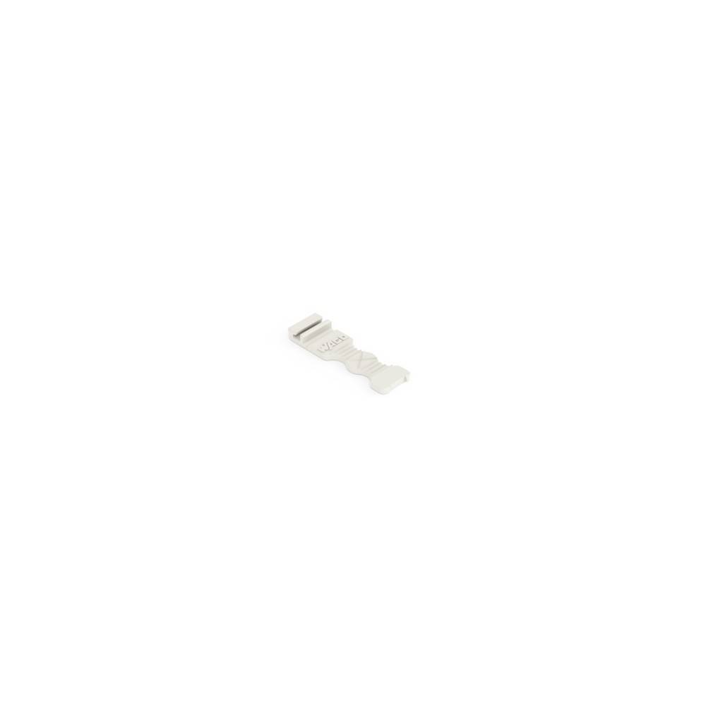 Ein kleiner, weißer Kunststoff-Haarclip flach liegend mit wellenförmigem Design.