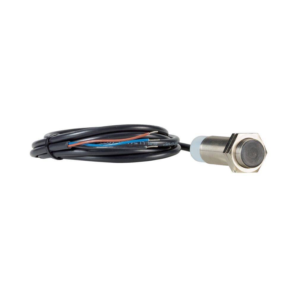 Ein metallischer Drucksensor mit angeschlossenem schwarzem Kabel. Der Sensor hat eine zylindrische Form mit Gewindeende und freiliegenden Drähten für die Verbindung.