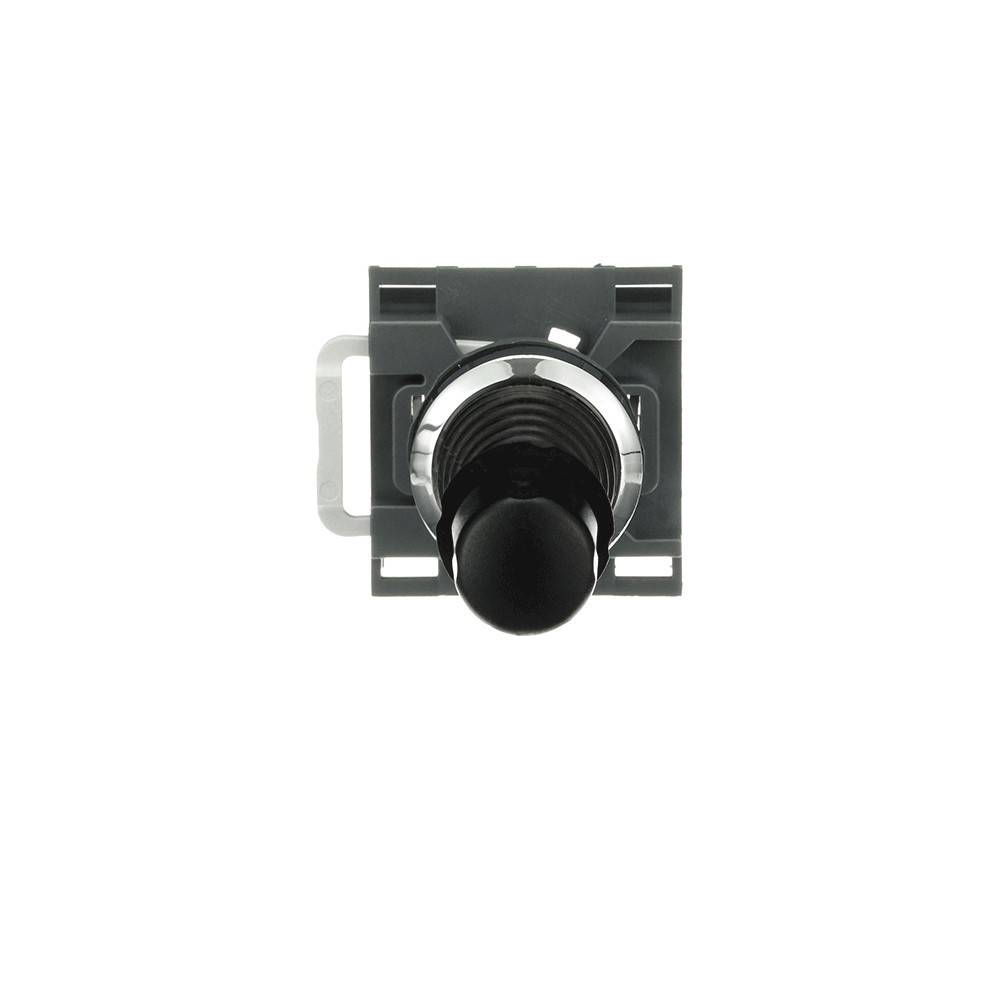 Ein schwarzer Joystick mit einer quadratischen grauen Basis, von oben betrachtet, zur manuellen Steuerung oder Navigation verwendet.