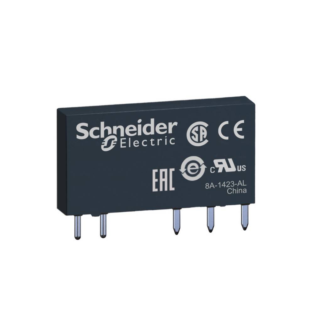 Schneider Electric' Relaiskomponente mit Zertifizierungszeichen, einschließlich CSA, CE und EAC. Etikett: '8A-1423-AL, China'.